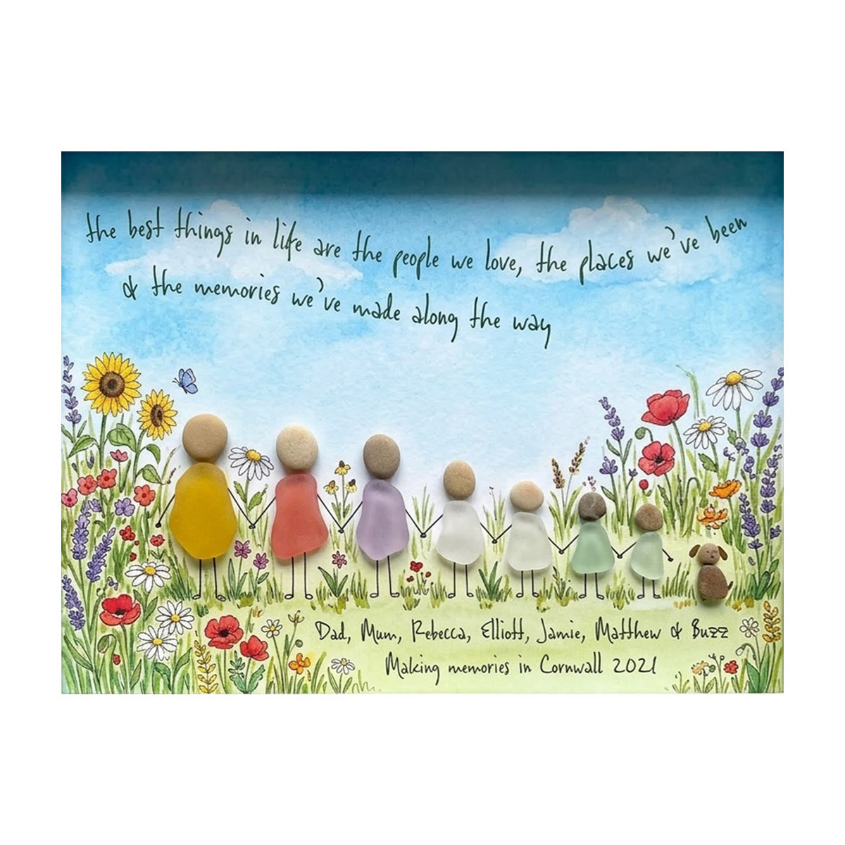Meadow Wildflower Custom Names & Date Family Sea Glass Framed Art - image 2