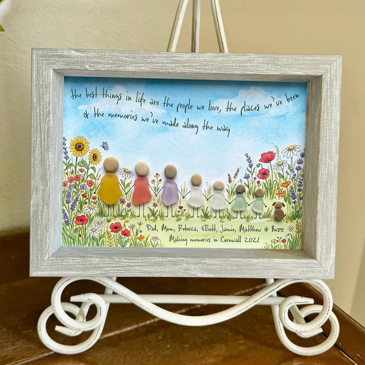 Meadow Wildflower Custom Names & Date Family Sea Glass Framed Art - image 3
