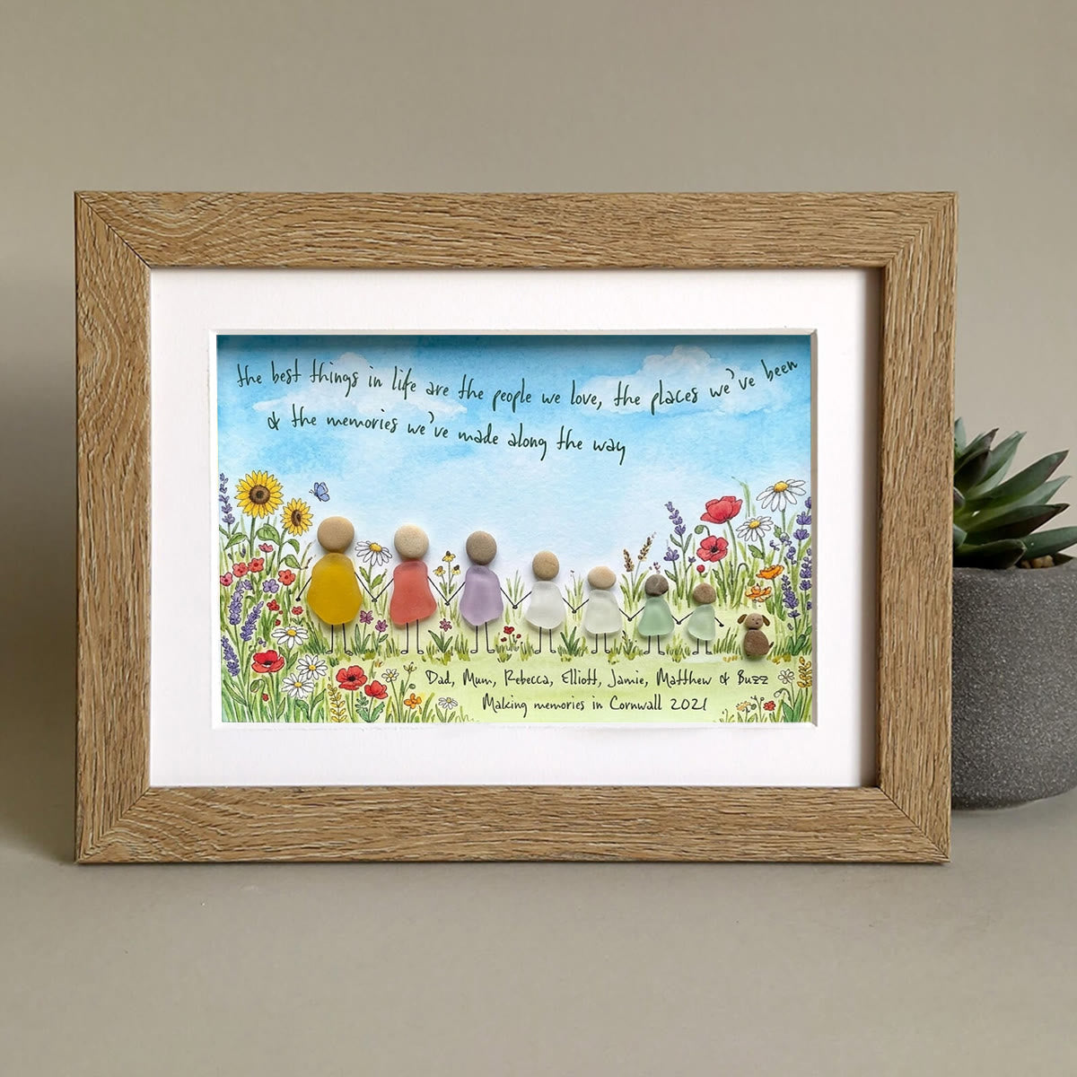 Meadow Wildflower Custom Names & Date Family Sea Glass Framed Art - image 0