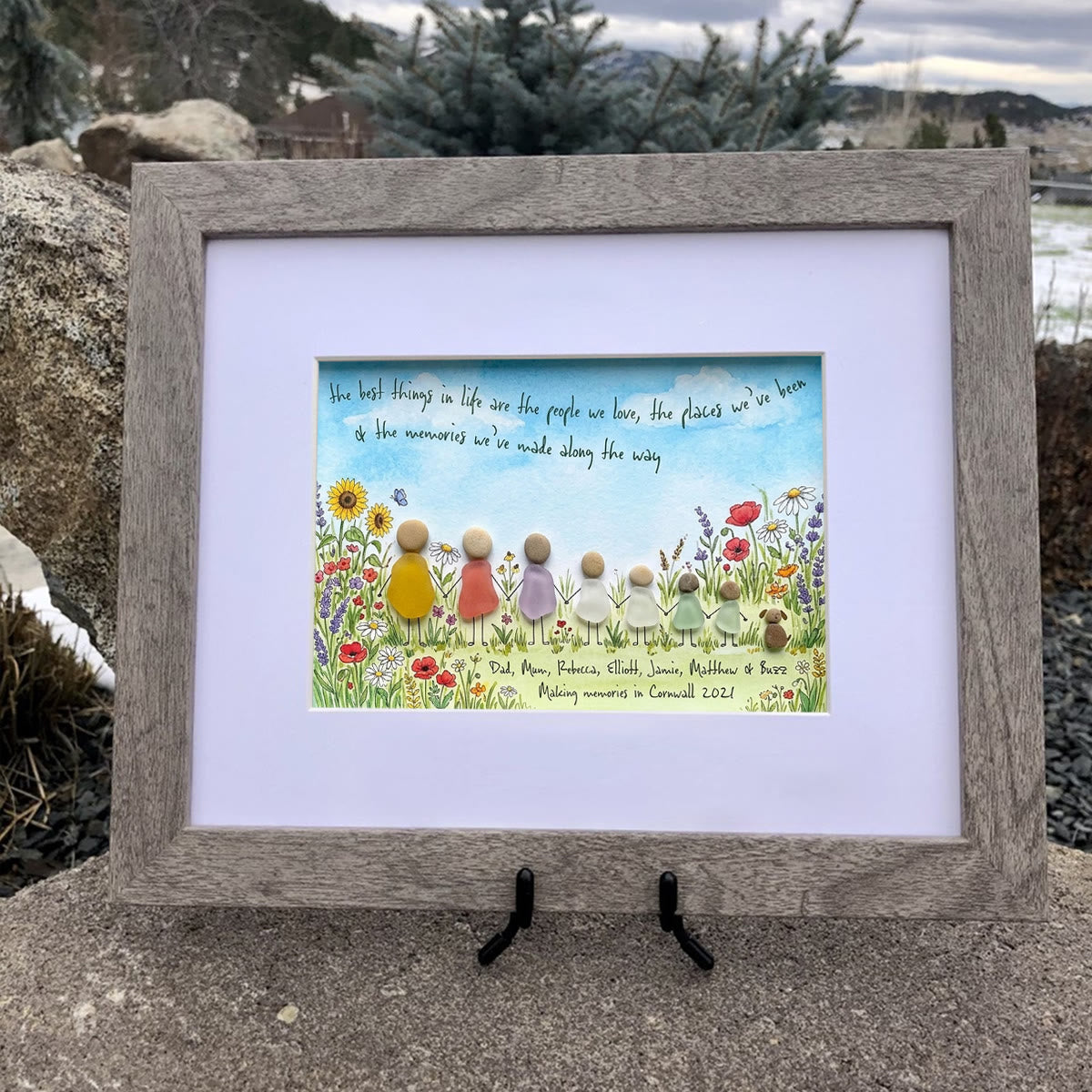 Meadow Wildflower Custom Names & Date Family Sea Glass Framed Art - image 4