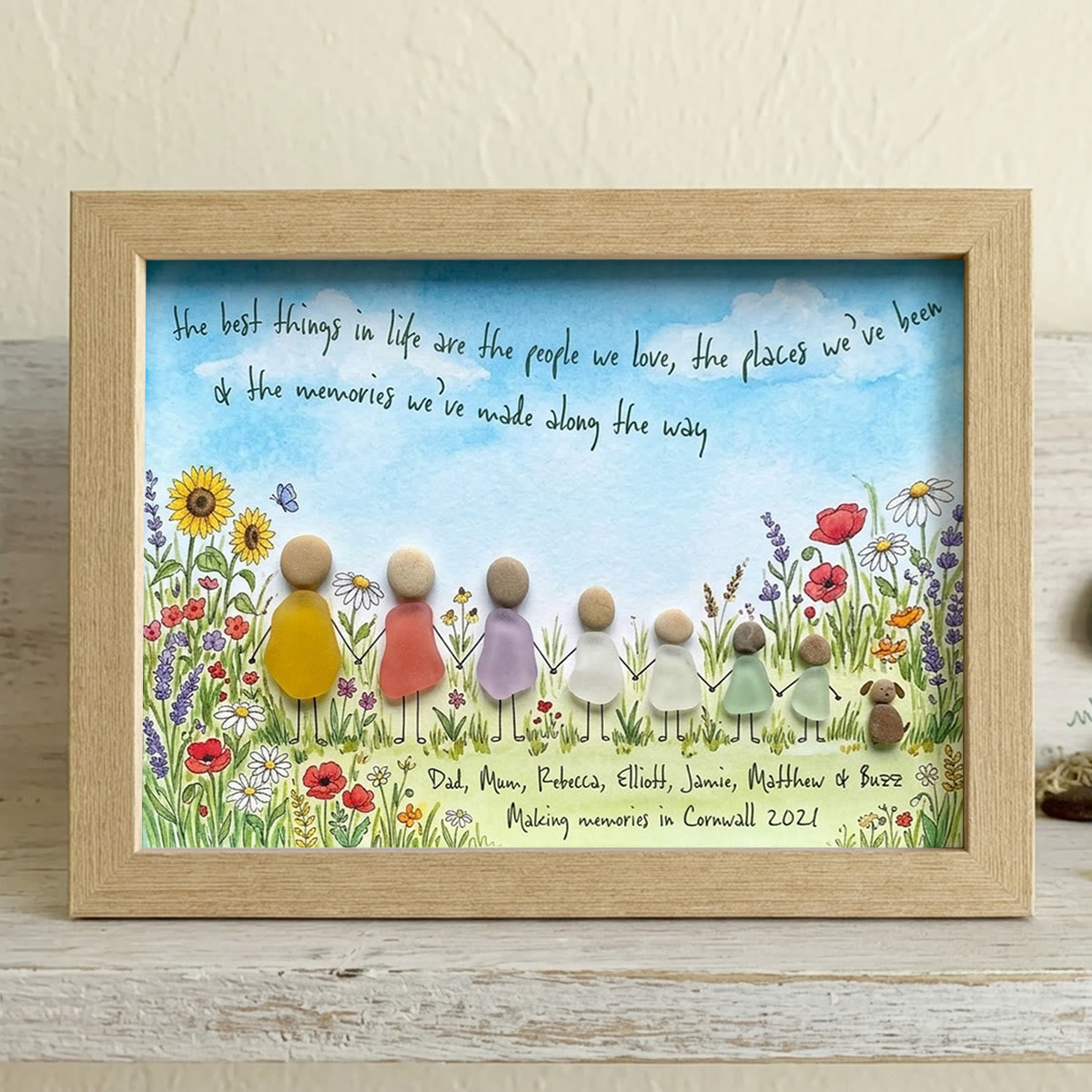 Meadow Wildflower Custom Names & Date Family Sea Glass Framed Art - Oak - 6" X 8" - image 8