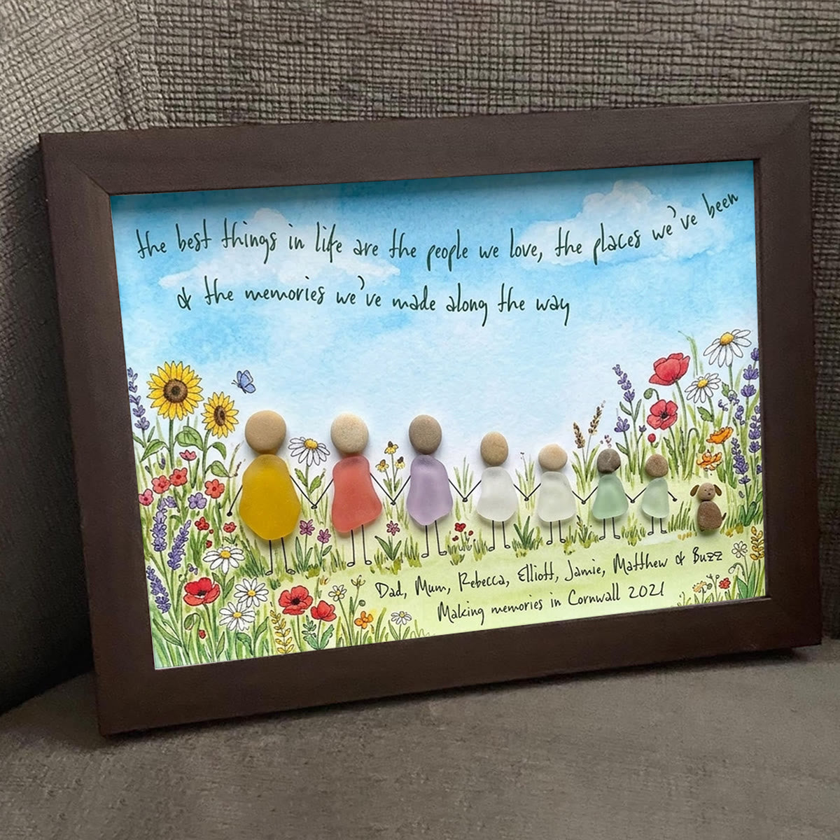 Meadow Wildflower Custom Names & Date Family Sea Glass Framed Art - image 5