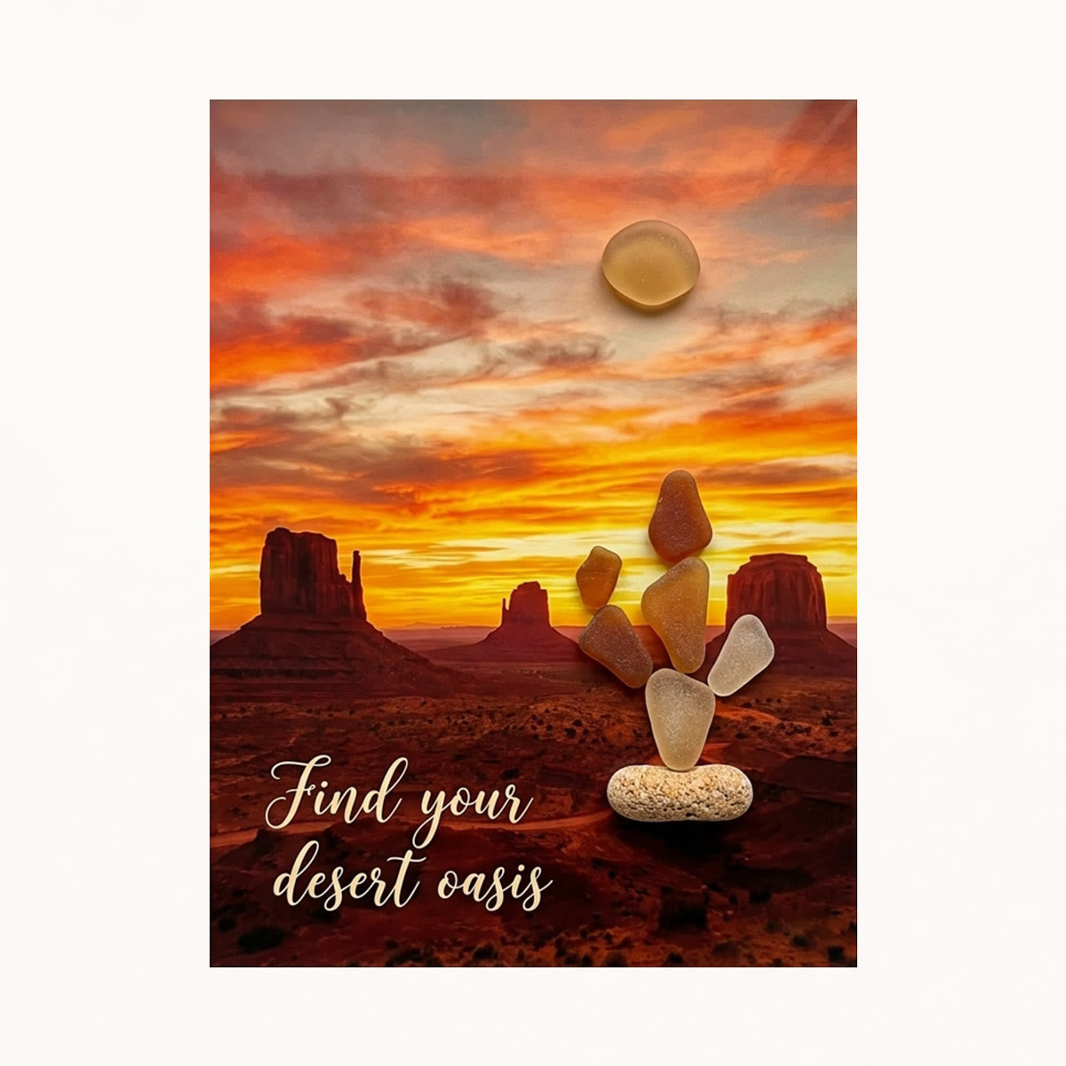 Find Your Desert Oasis Sunset Cactus Sea Glass Framed Art - image 2