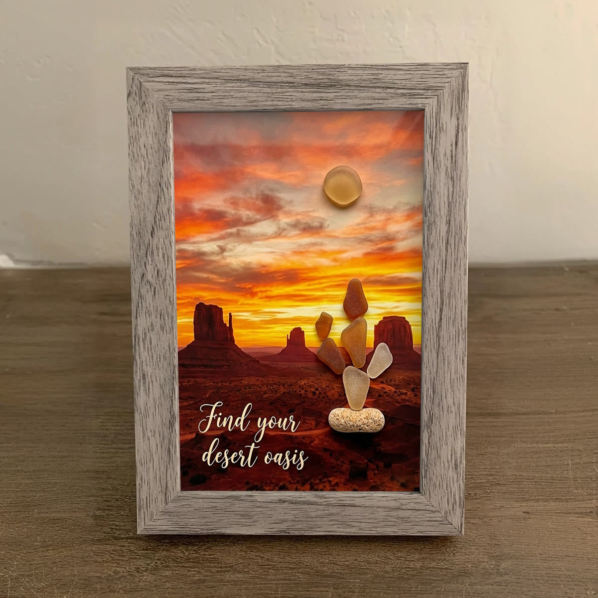Find Your Desert Oasis Sunset Cactus Sea Glass Framed Art - image 4