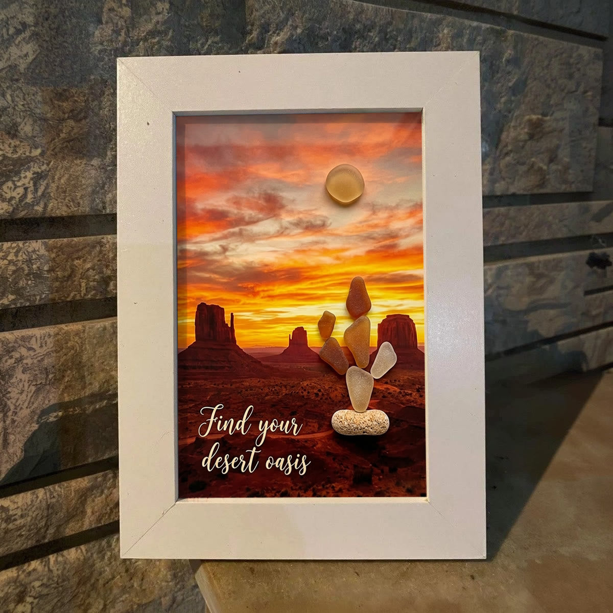Find Your Desert Oasis Sunset Cactus Sea Glass Framed Art - image 5