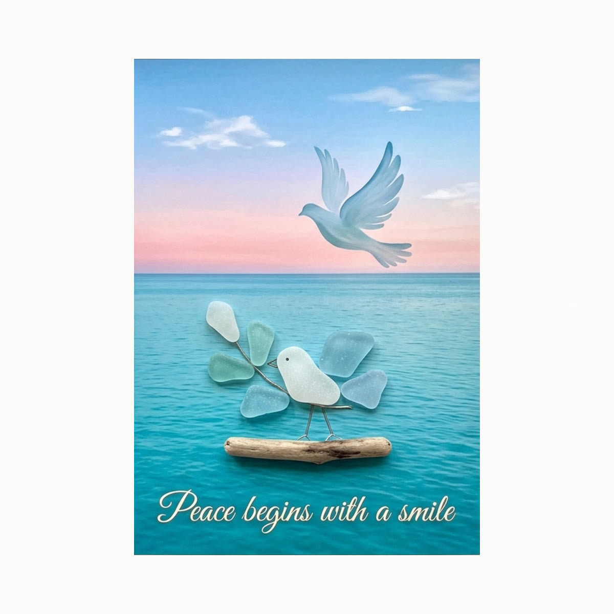 "Peace Begins With A Smile" Dove Sea Glass Framed Art - image 2