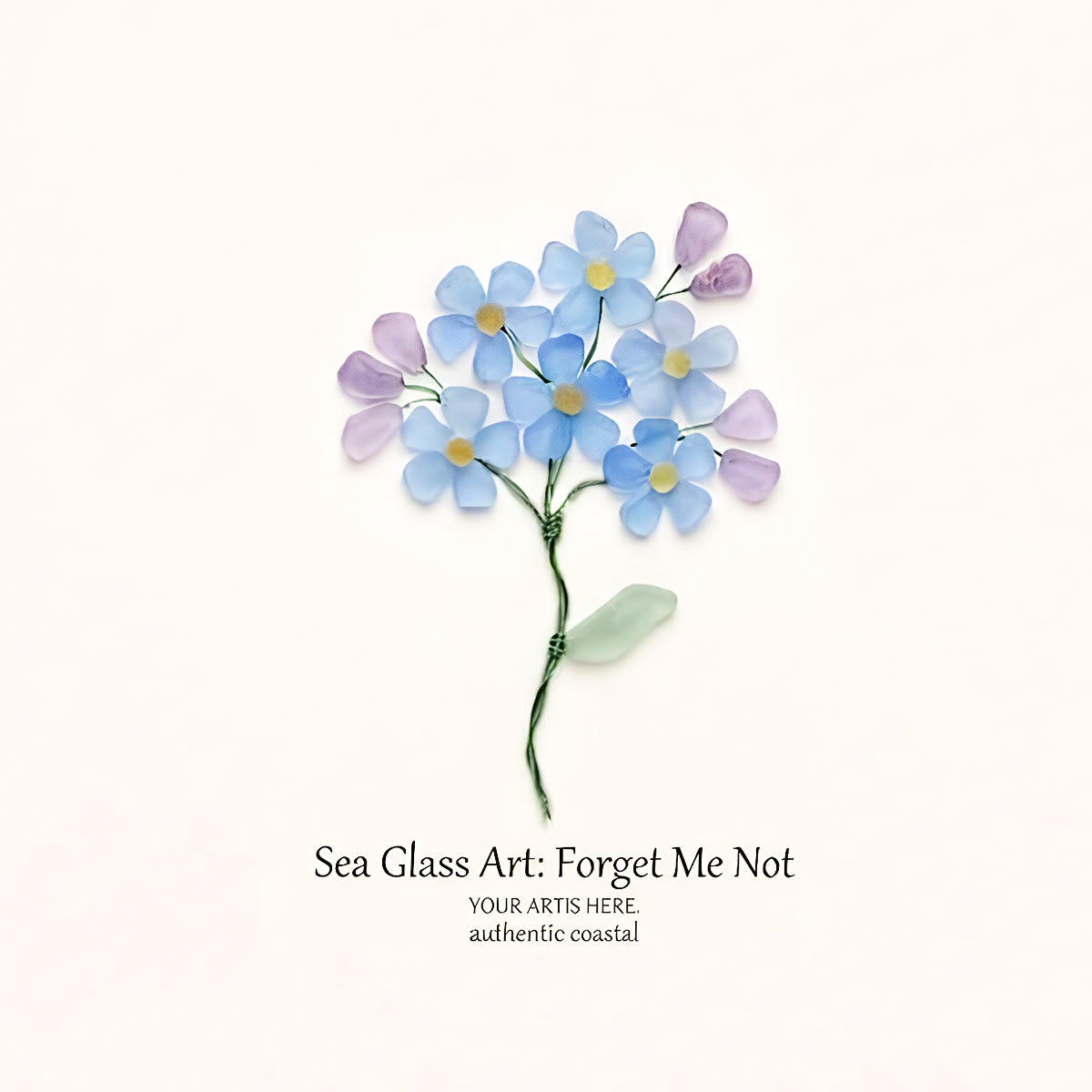 Forget Me Not Blue Floral Sea Glass Framed Art - image 2