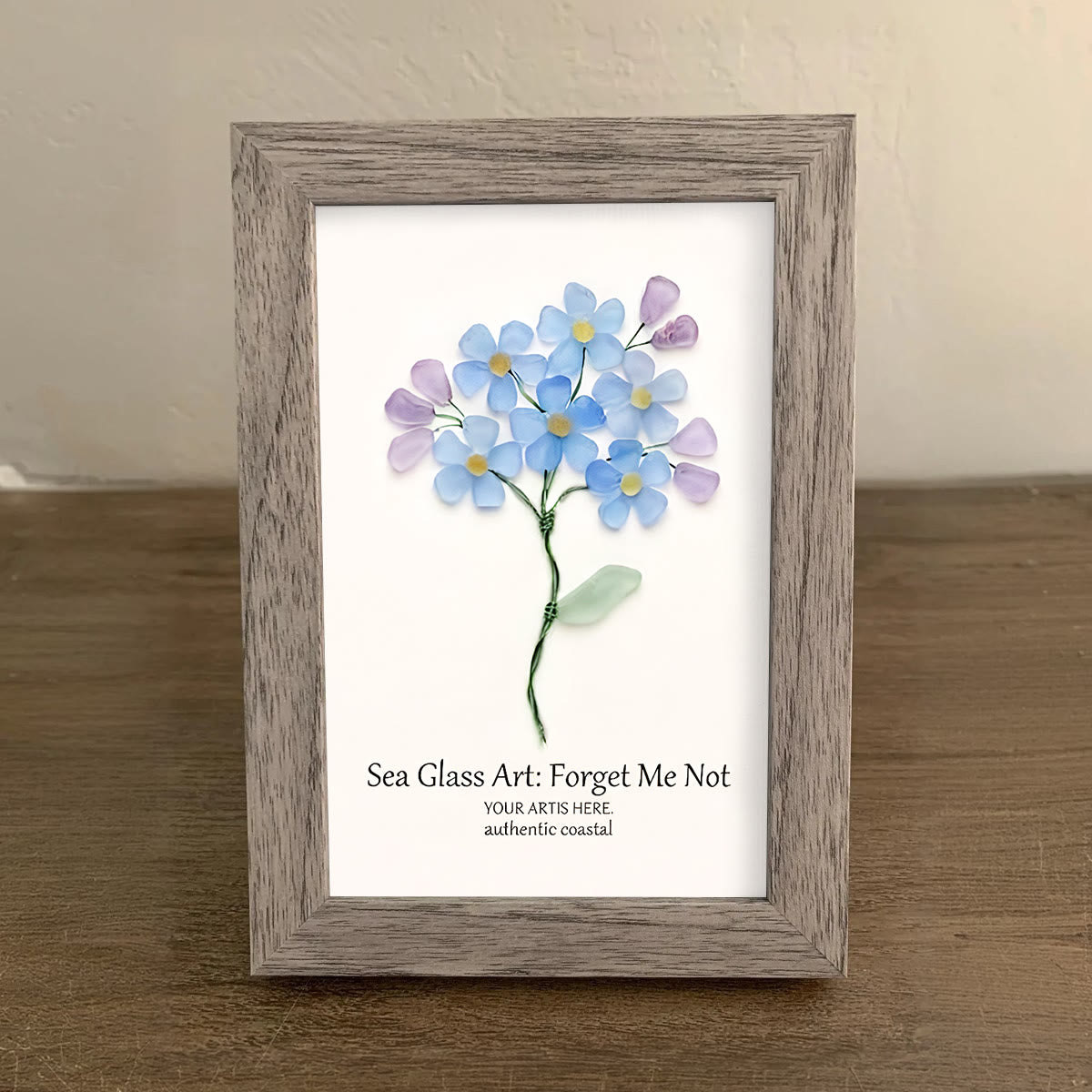 Forget Me Not Blue Floral Sea Glass Framed Art - image 0