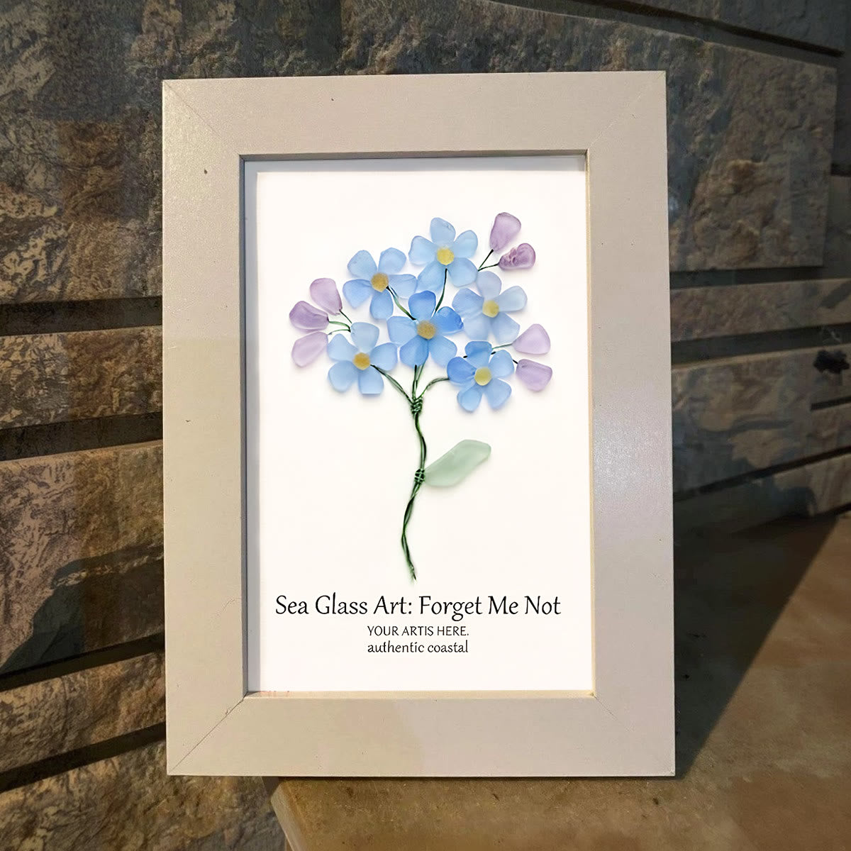 Forget Me Not Blue Floral Sea Glass Framed Art - image 4