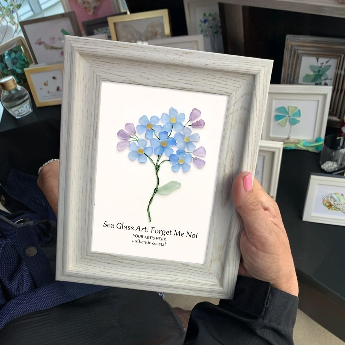 Forget Me Not Blue Floral Sea Glass Framed Art - image 5