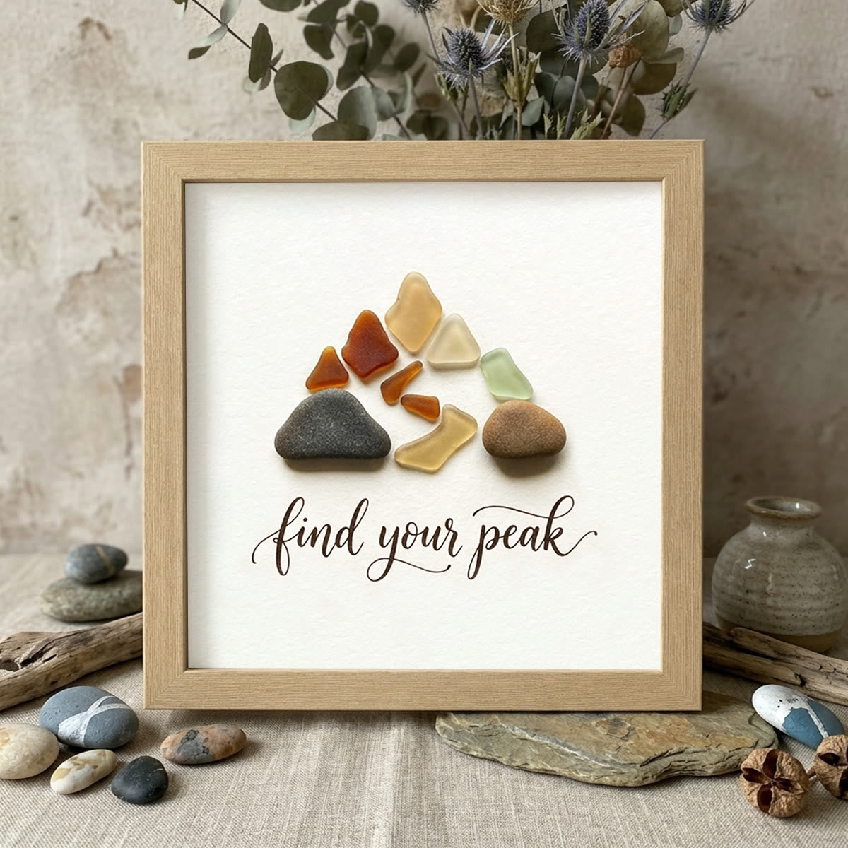 Motivational Range Rustic Mountain Sea Glass Framed Art - Oak - 8" X 8" - image 5