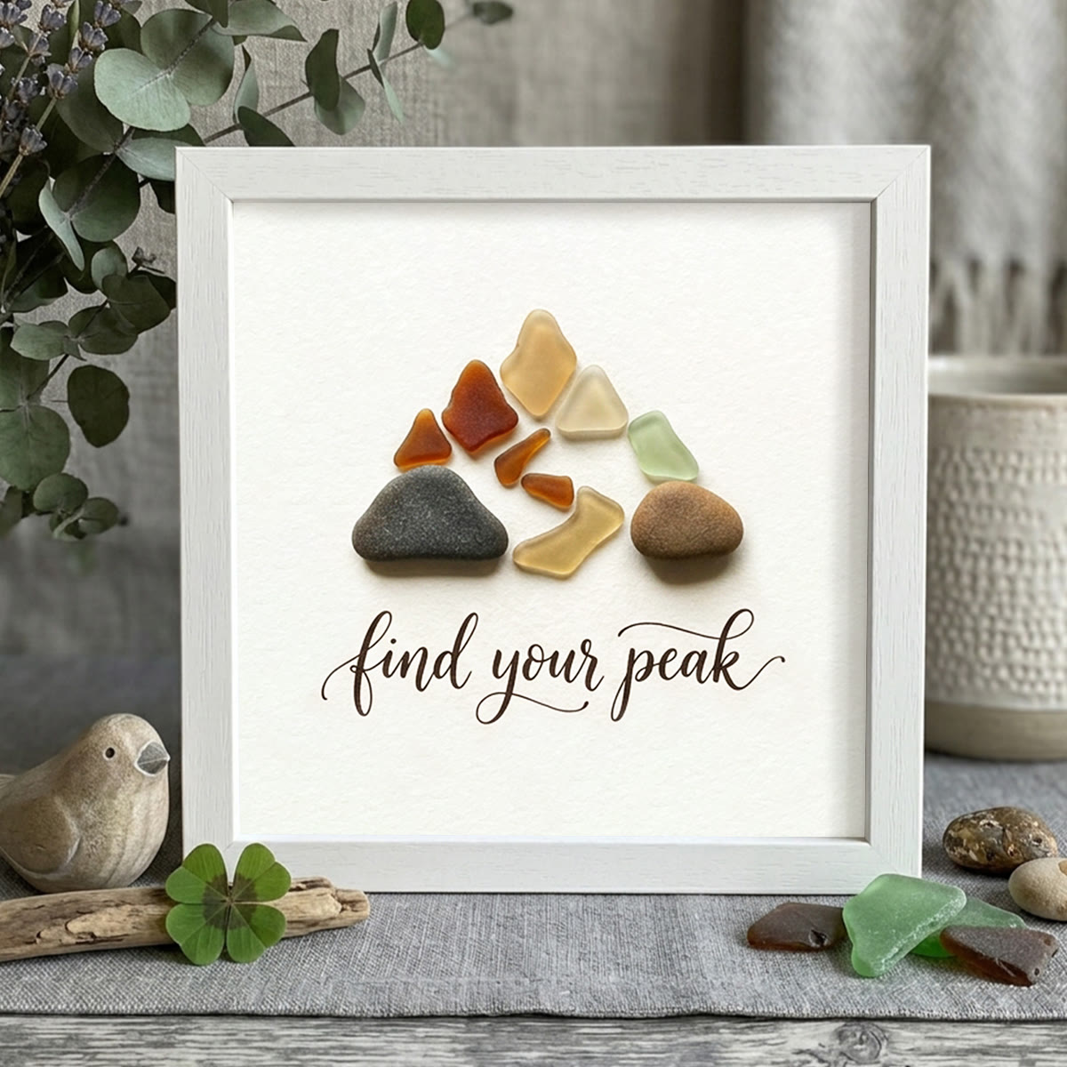 Motivational Range Rustic Mountain Sea Glass Framed Art - White - 8" X 8" - image 7