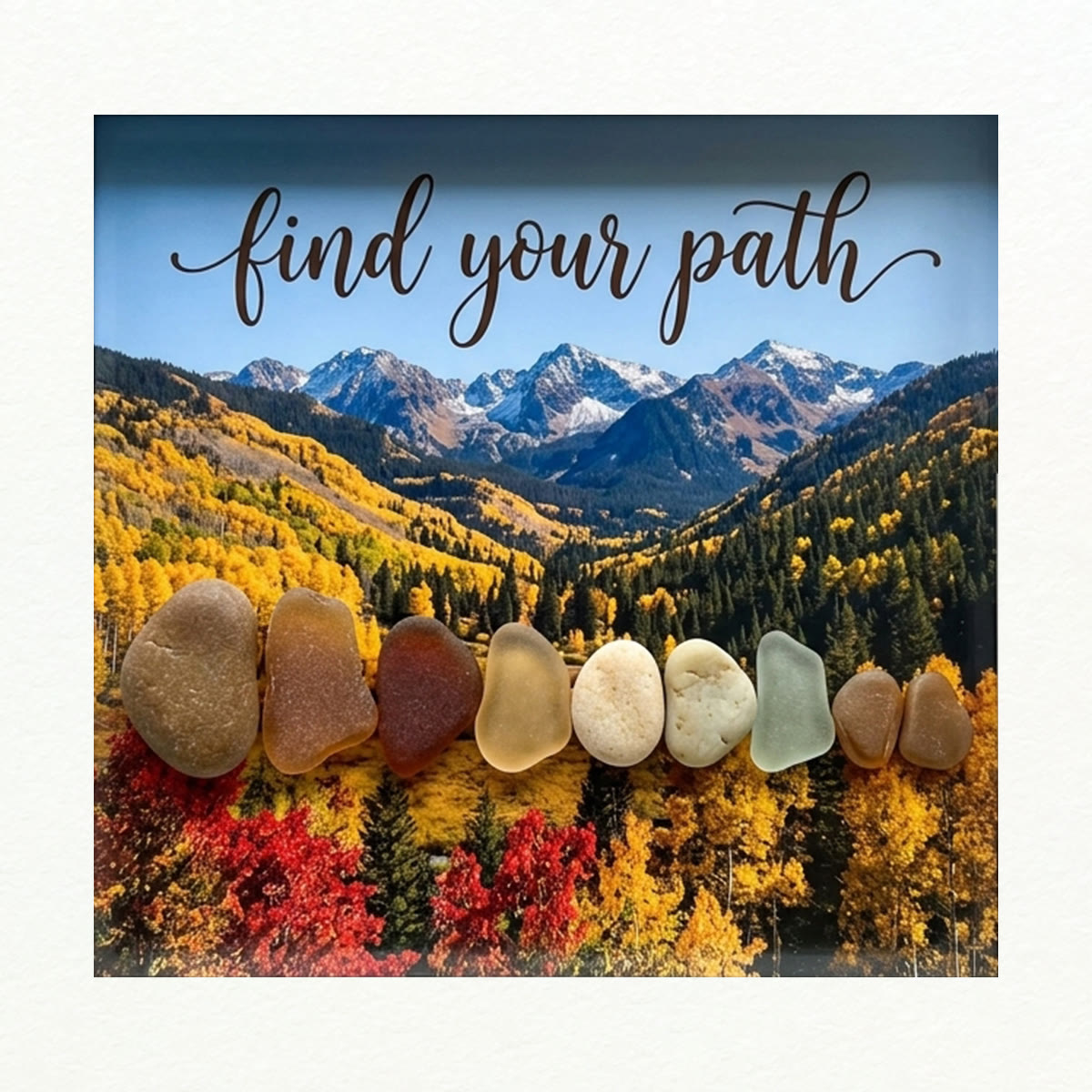 Life Journey Stone Path Mountain Sea Glass Framed Art - Seaglass Card - 8" X 8" - image 1
