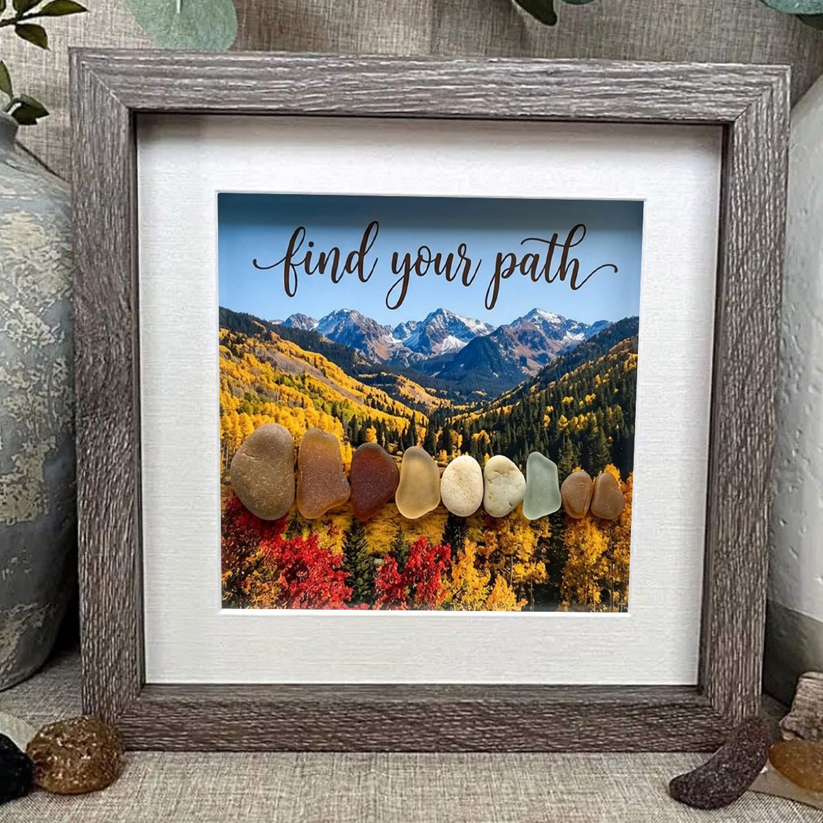 Life Journey Stone Path Mountain Sea Glass Framed Art - image 4