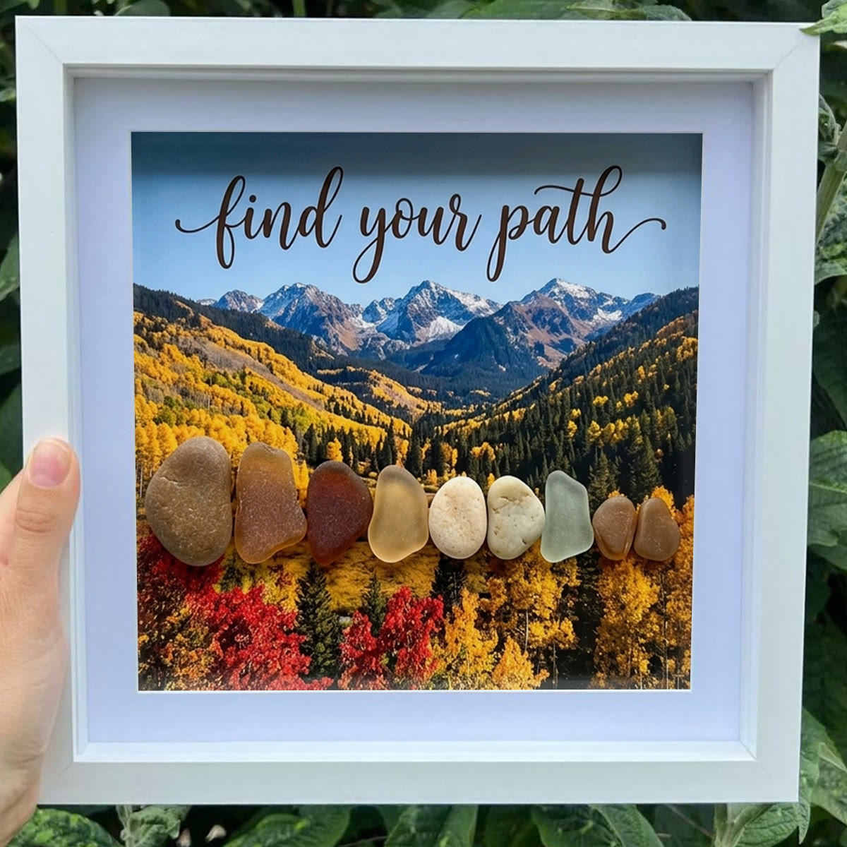 Life Journey Stone Path Mountain Sea Glass Framed Art - image 2