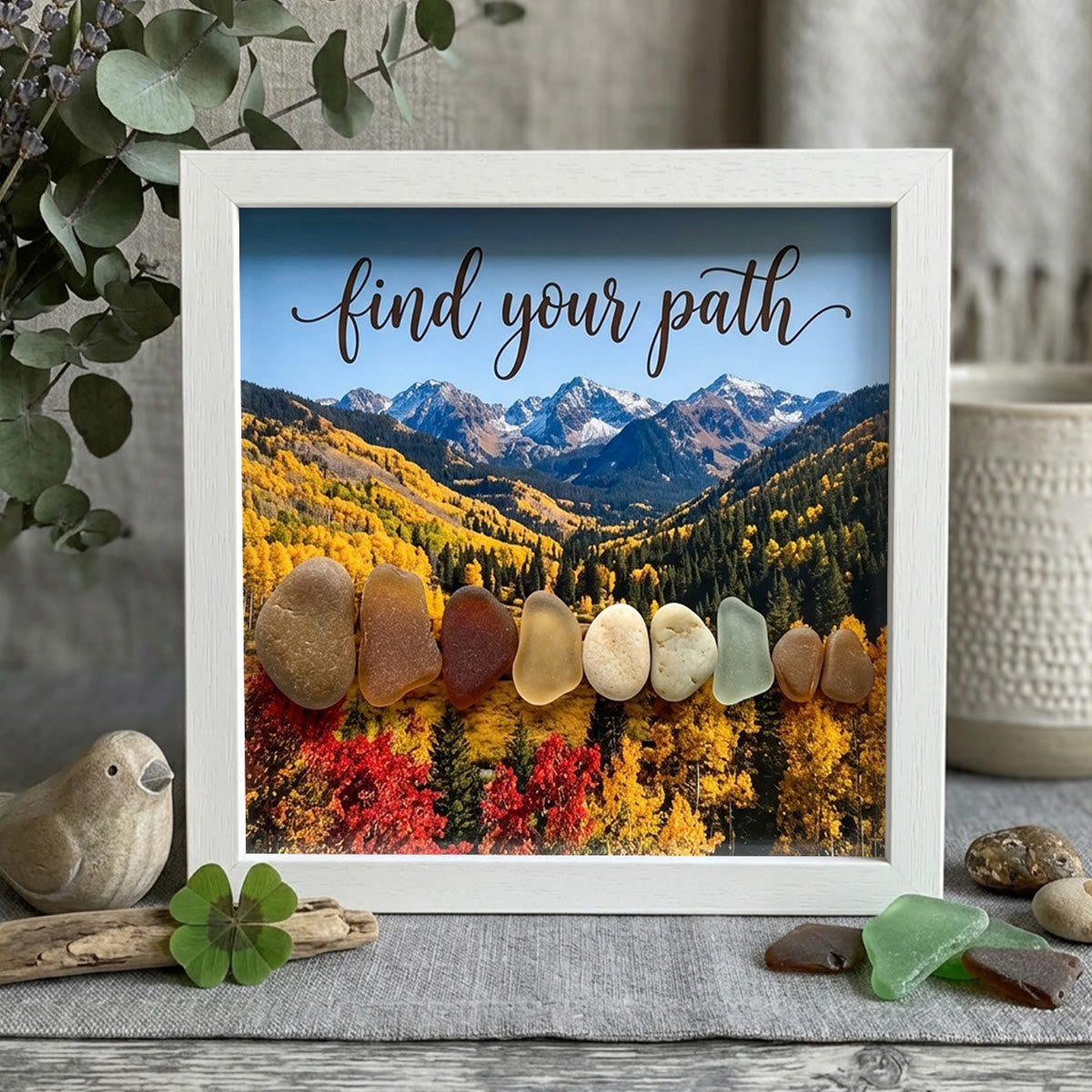 Life Journey Stone Path Mountain Sea Glass Framed Art - White - 8" X 8" - image 7