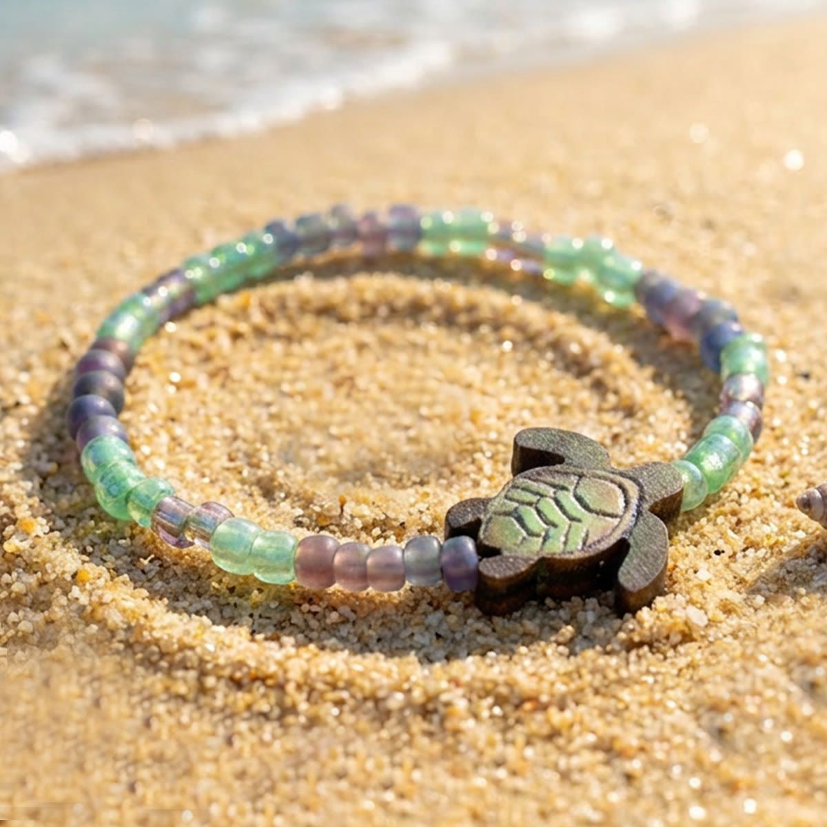 Sea Turtle Boho Beach Jewelry Beaded Anklet - Crafted from Recycled Glass to Save Marine Animals - image 4