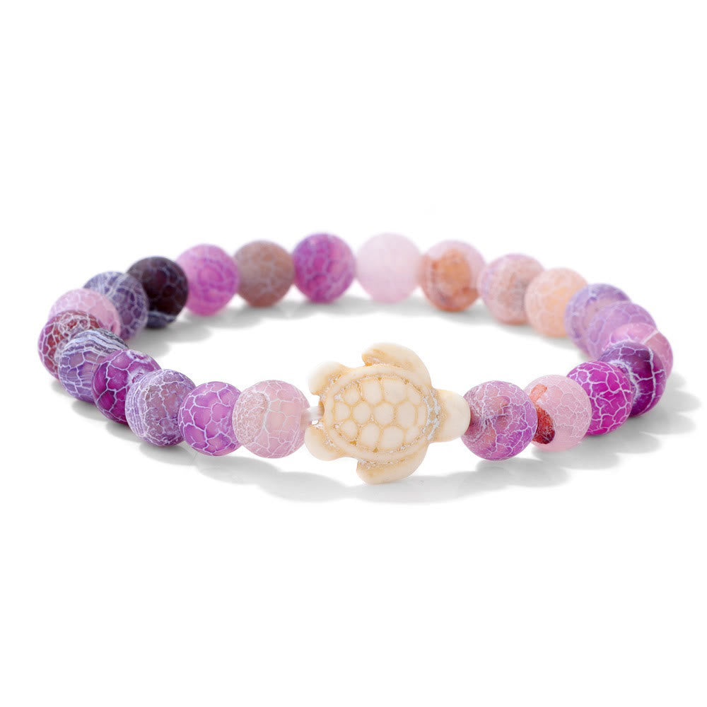 Ocean Agate Sea Turtle Beaded Stretch Bracelet - Recycled Sea Glass Beads Supporting Ocean Cleanup - image 1