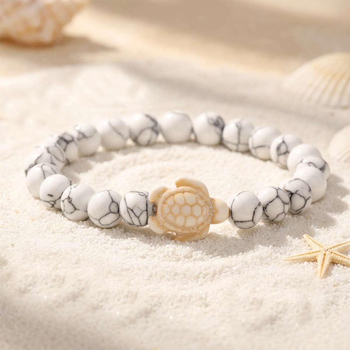 Ocean Agate Sea Turtle Beaded Stretch Bracelet - Recycled Sea Glass Beads Supporting Ocean Cleanup - Synthetic White Pine - 7.48"/19cm - image 12