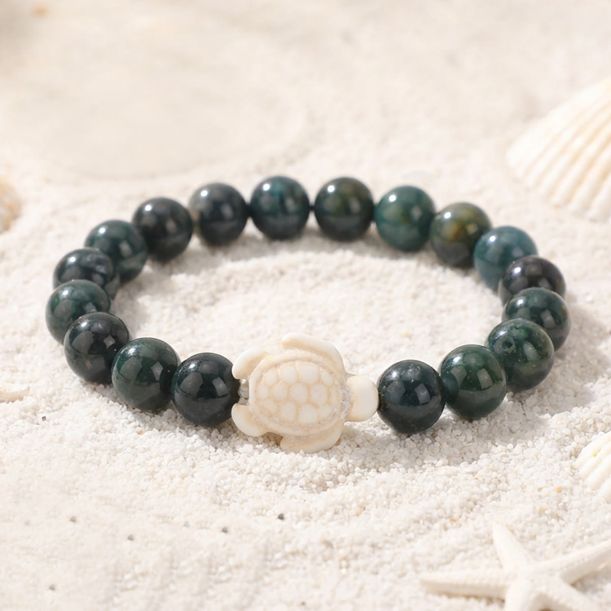 FREE Today: Ocean Agate Sea Turtle Beaded Stretch Bracelet - Recycled Sea Glass Beads Supporting Ocean Cleanup - Ocean Grass Agate - 7.48"/19cm - image 14