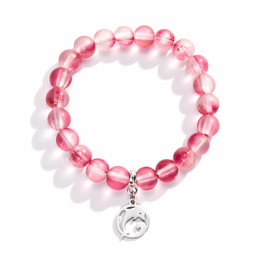 Save the Dolphins Recycled Glass Bracelet – Dolphin Pendant With 8mm Frosted Gold-Speckled Glass Beads - image 11