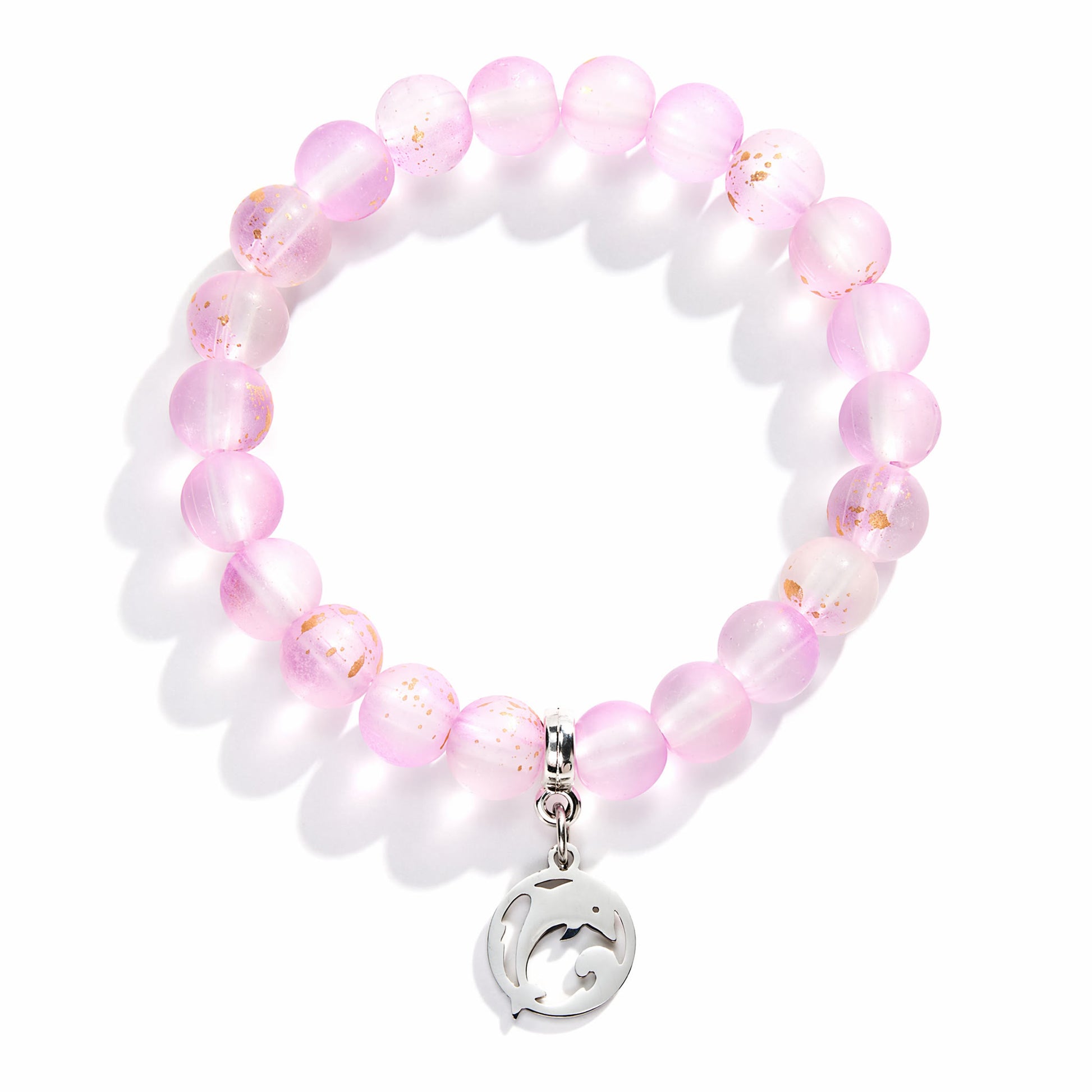 Save the Dolphins Recycled Glass Bracelet – Dolphin Pendant With 8mm Frosted Gold-Speckled Glass Beads - image 15