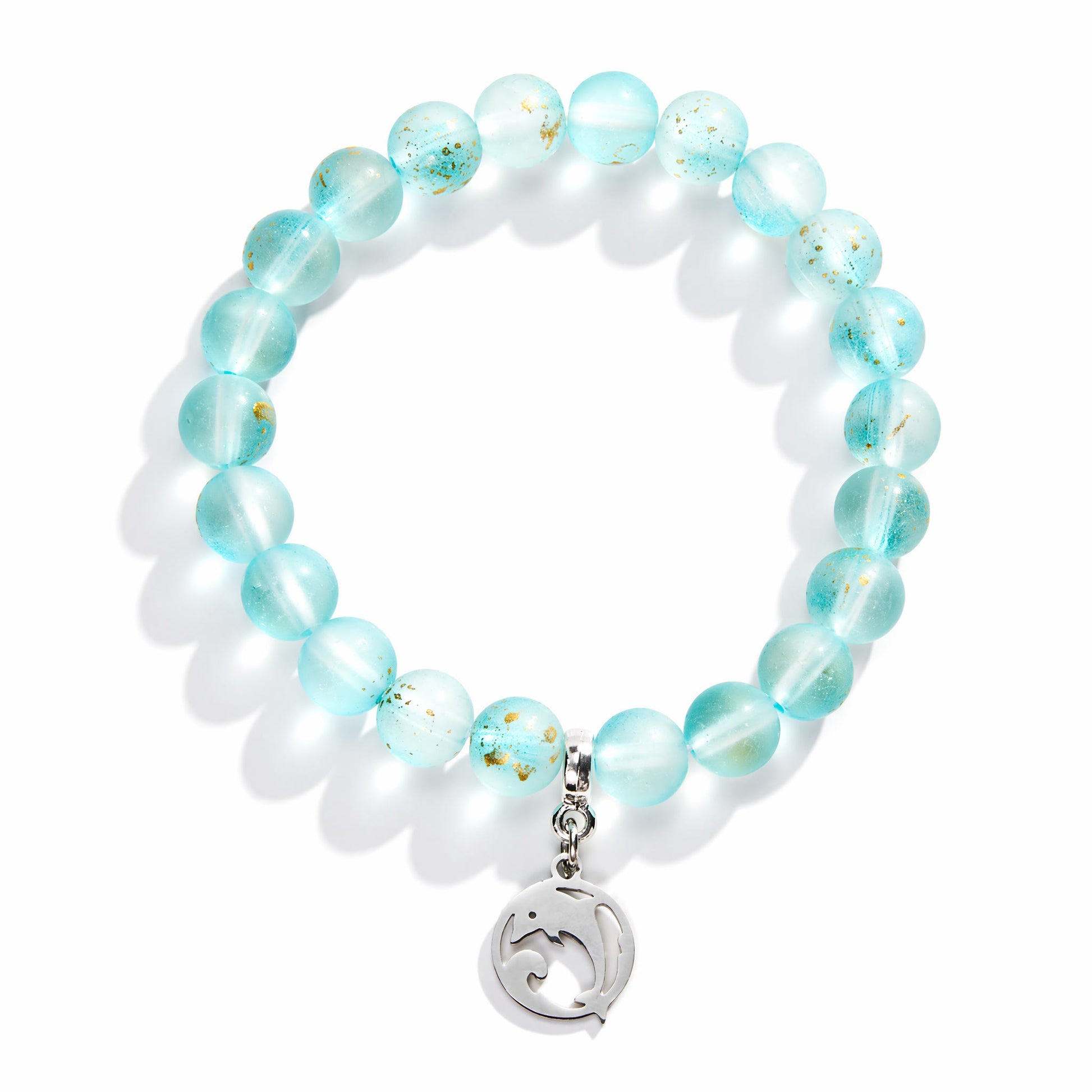 Save the Dolphins Recycled Glass Bracelet – Dolphin Pendant With 8mm Frosted Gold-Speckled Glass Beads - image 13