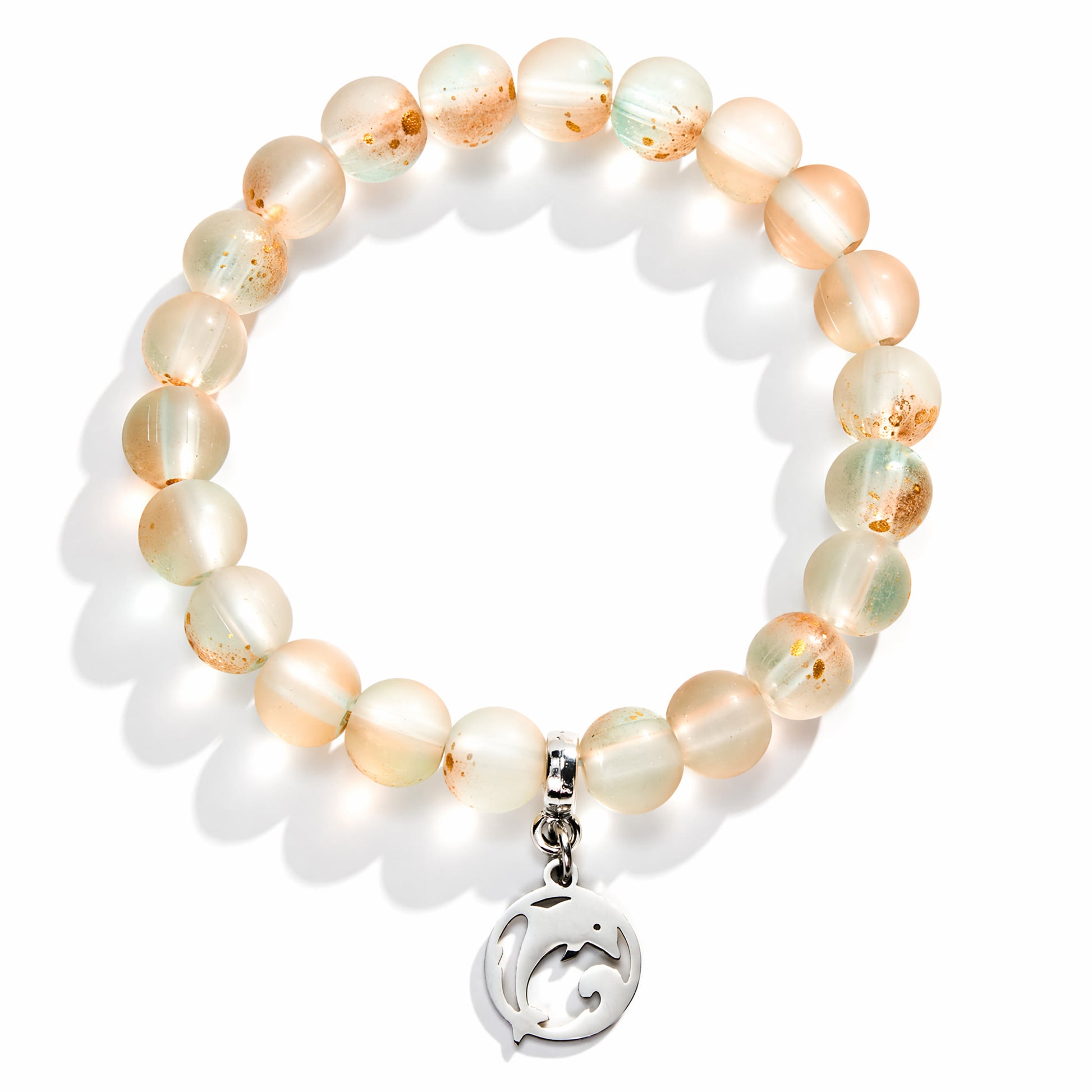 Save the Dolphins Recycled Glass Bracelet – Dolphin Pendant With 8mm Frosted Gold-Speckled Glass Beads - image 9