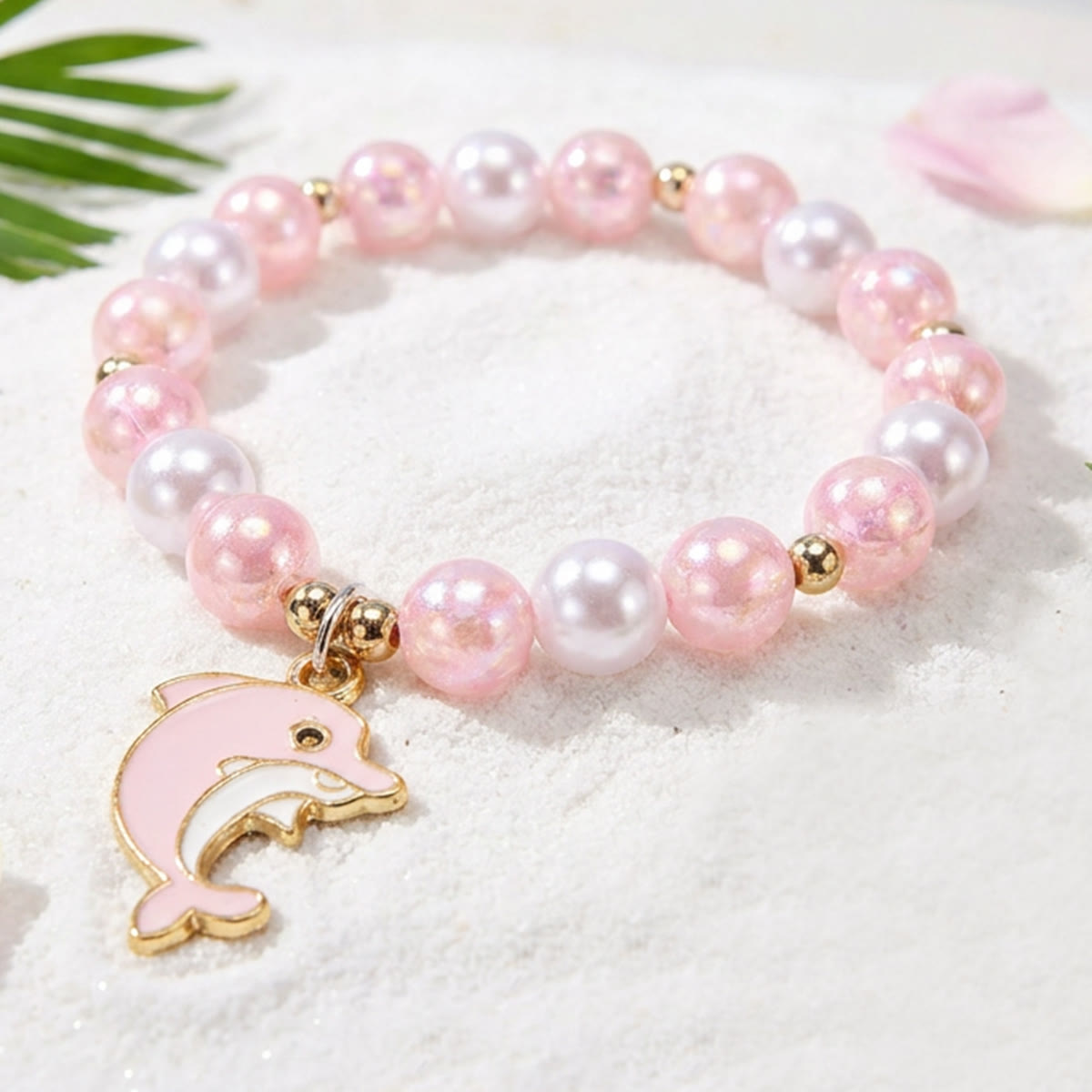 Cute Enamel Ocean Charm Stretch Bracelet - Pink Dolphin - image 16