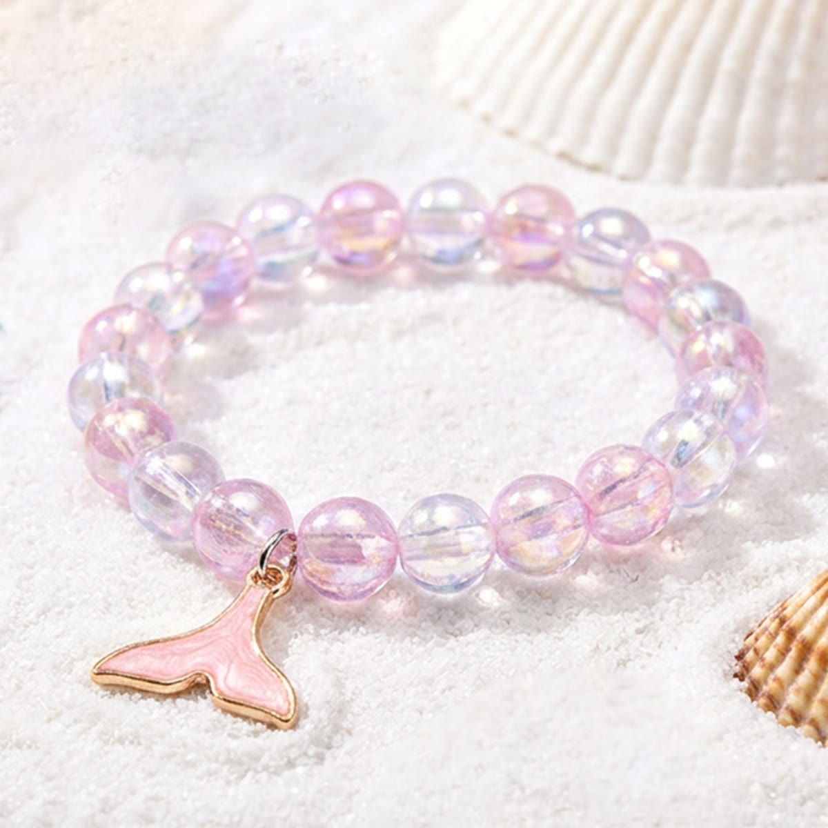 Cute Enamel Ocean Charm Stretch Bracelet - Pink Fishtail - image 6