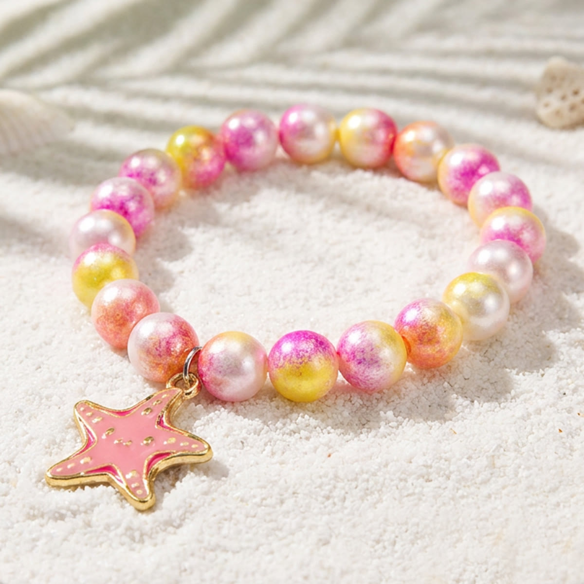 Cute Enamel Ocean Charm Stretch Bracelet - Pink Starfish - image 14