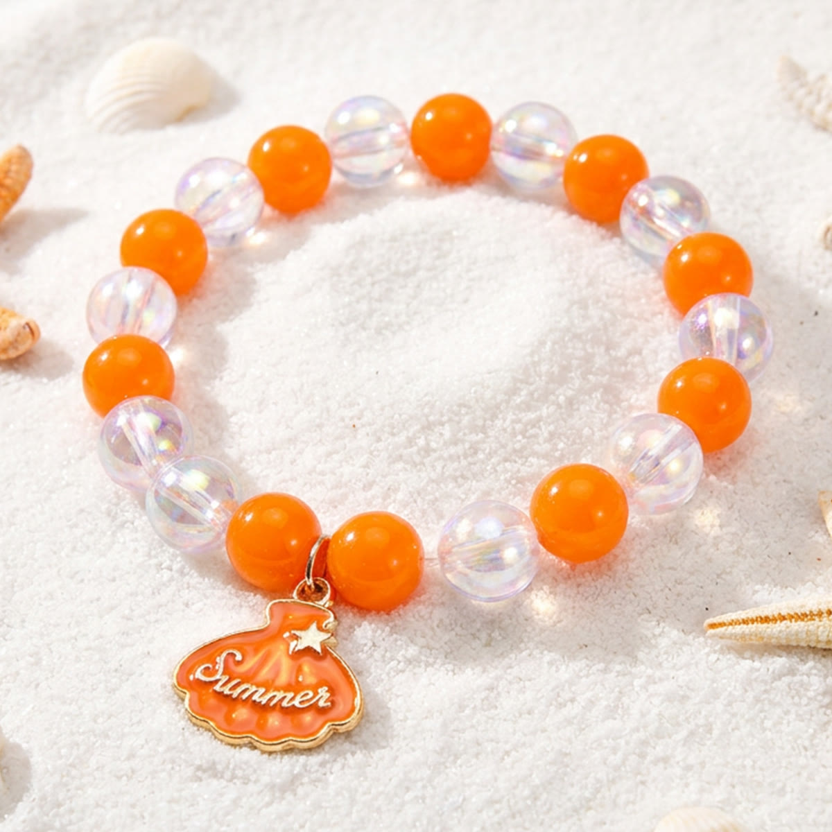 Cute Enamel Ocean Charm Stretch Bracelet - Orange Shell - image 8