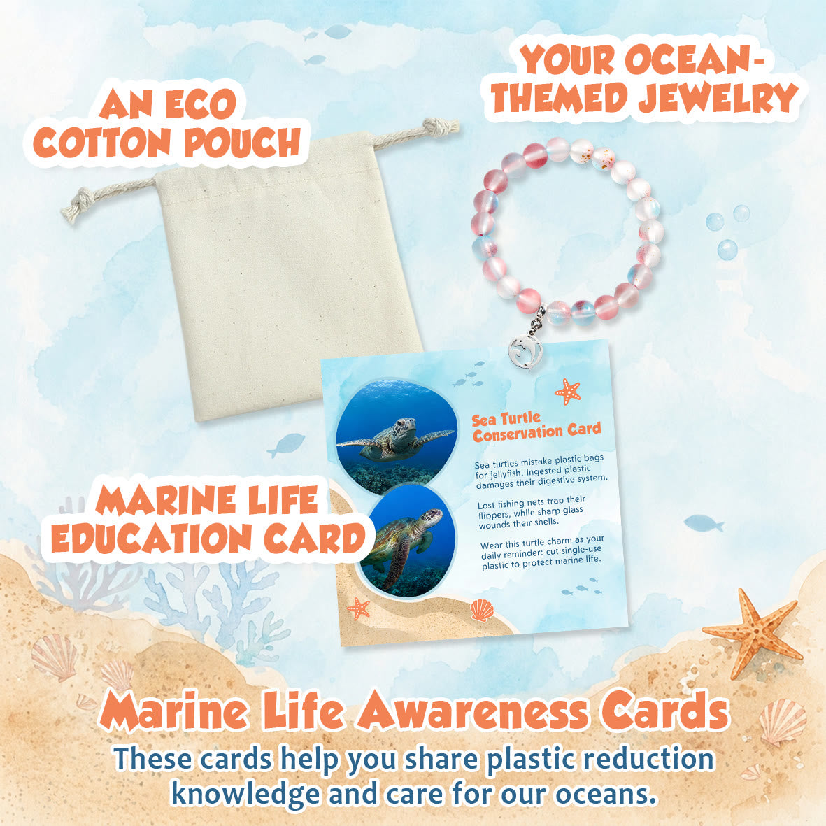 Crab Ocean Protector Reborn Bracelet – Recycled 8mm Frosted Gold-Speckled Glass Beads - image 3