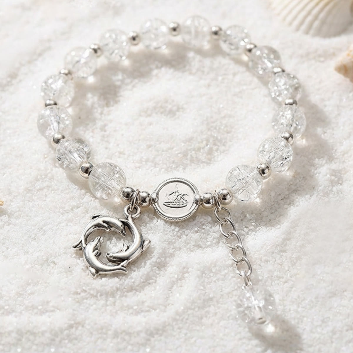 Nautical Charm Coloured Glaze Beaded Stretch Bracelet - White Dolphin - image 13