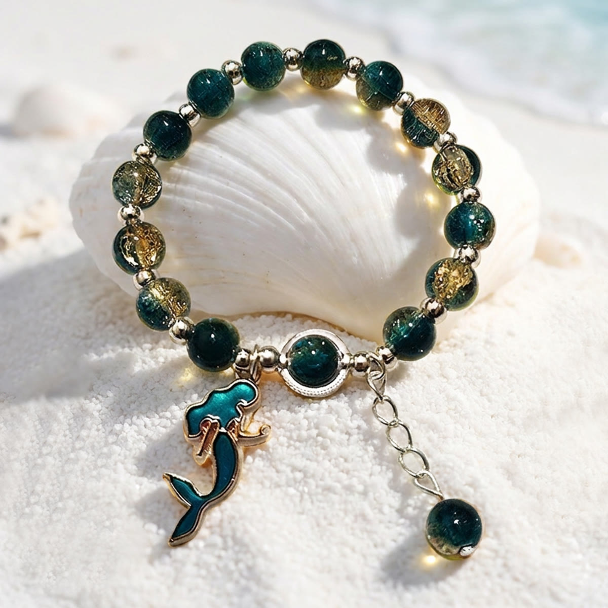 Nautical Charm Coloured Glaze Beaded Stretch Bracelet - Teal Mermaid - image 9