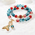 Teal & Red Whale Tail Charm Double Layer Glass Bead Bracelet - Recycled Sea Glass That Cleans Our Shores - Teal & Red - 4.72"/12cm - image 0