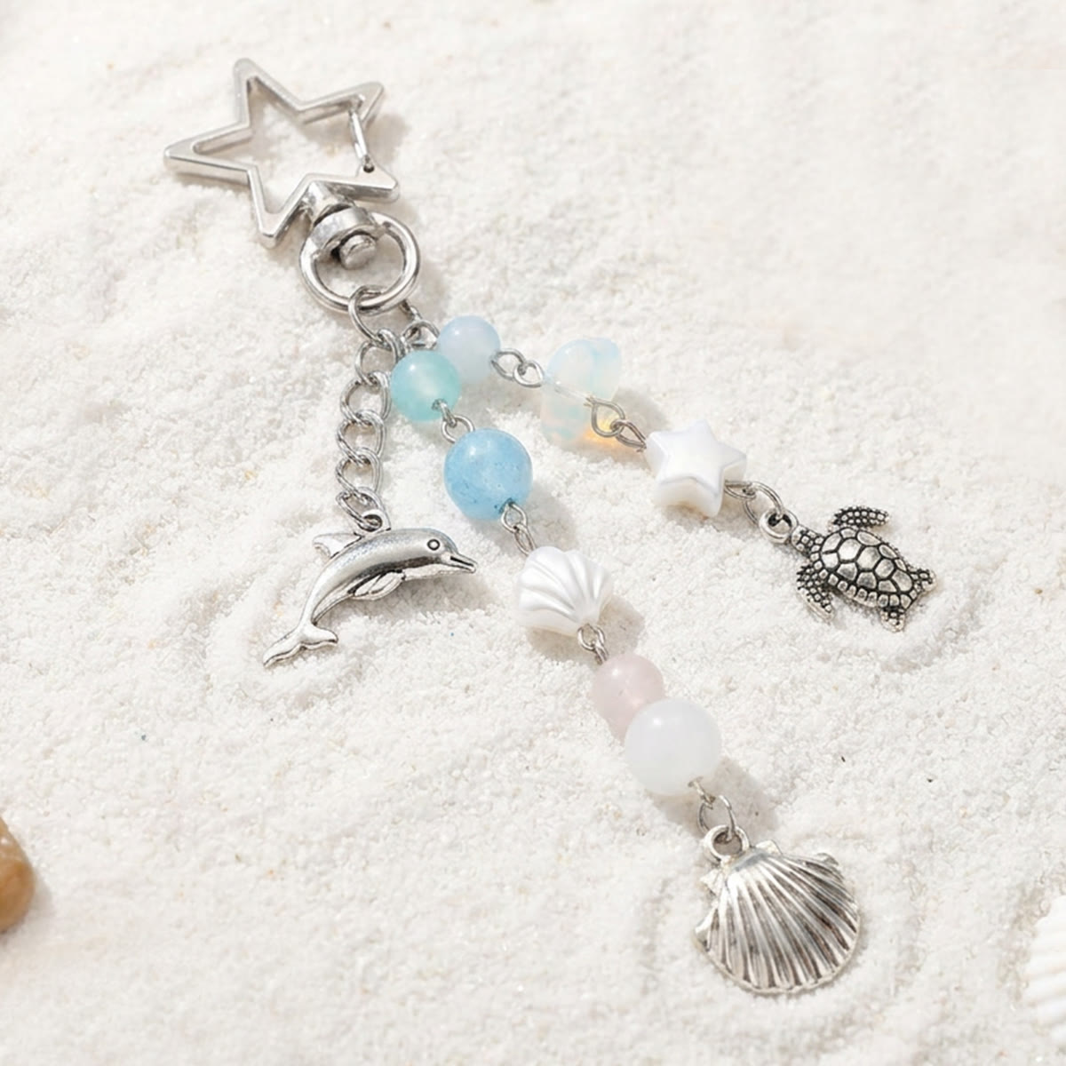 Mermaidcore Seashell & Dolphin Star Clasp Keychain - Silver - image 0