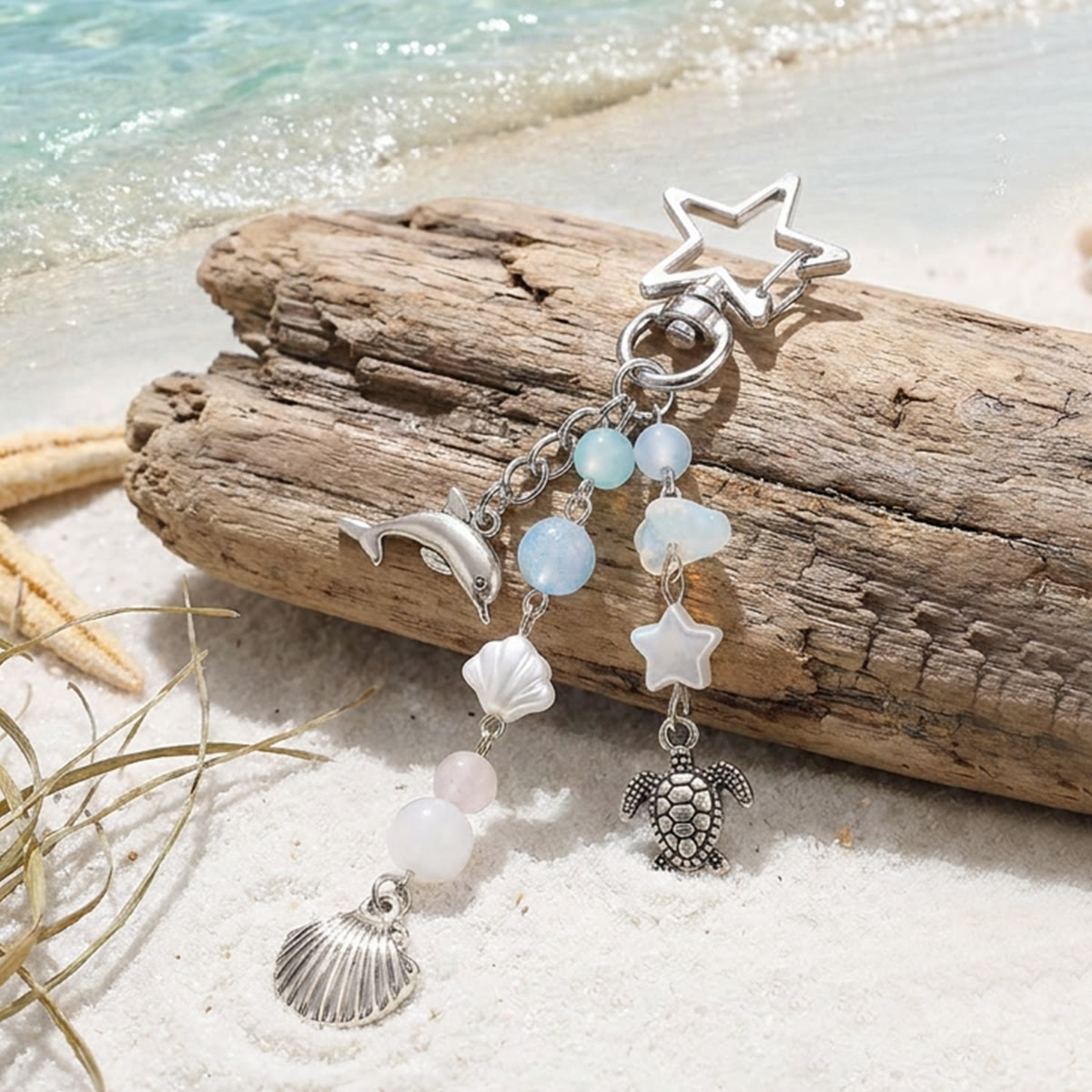 Mermaidcore Seashell & Dolphin Star Clasp Keychain - image 4