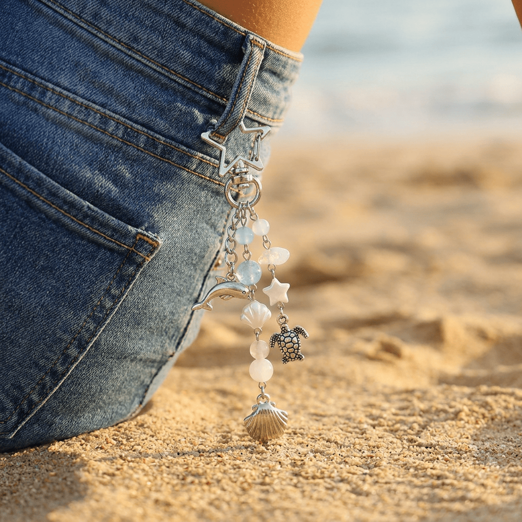 Mermaidcore Seashell & Dolphin Star Clasp Keychain - image 6