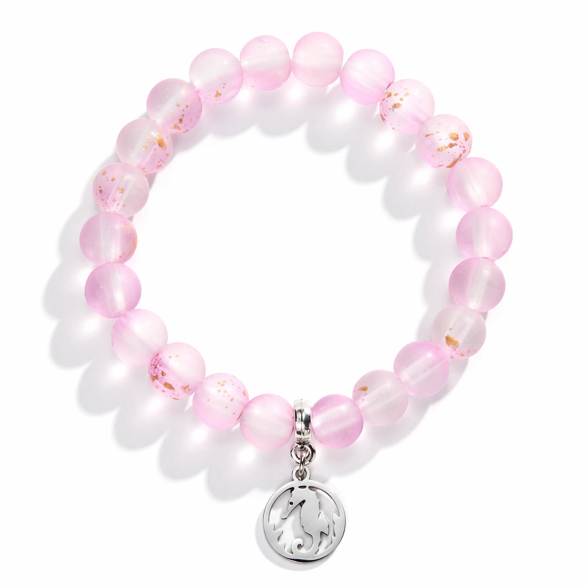 Save Marine Animals Seahorse Pendant Bracelet – Recycled 8mm Frosted Gold-Speckled Glass Beads - image 14