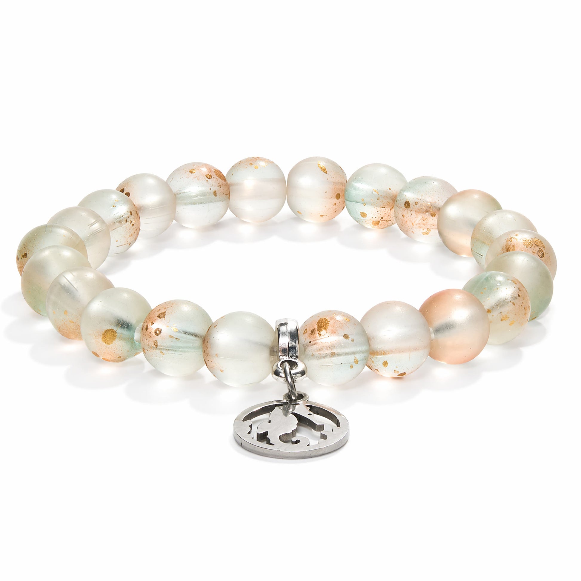 Save Marine Animals Seahorse Pendant Bracelet – Recycled 8mm Frosted Gold-Speckled Glass Beads - image 0