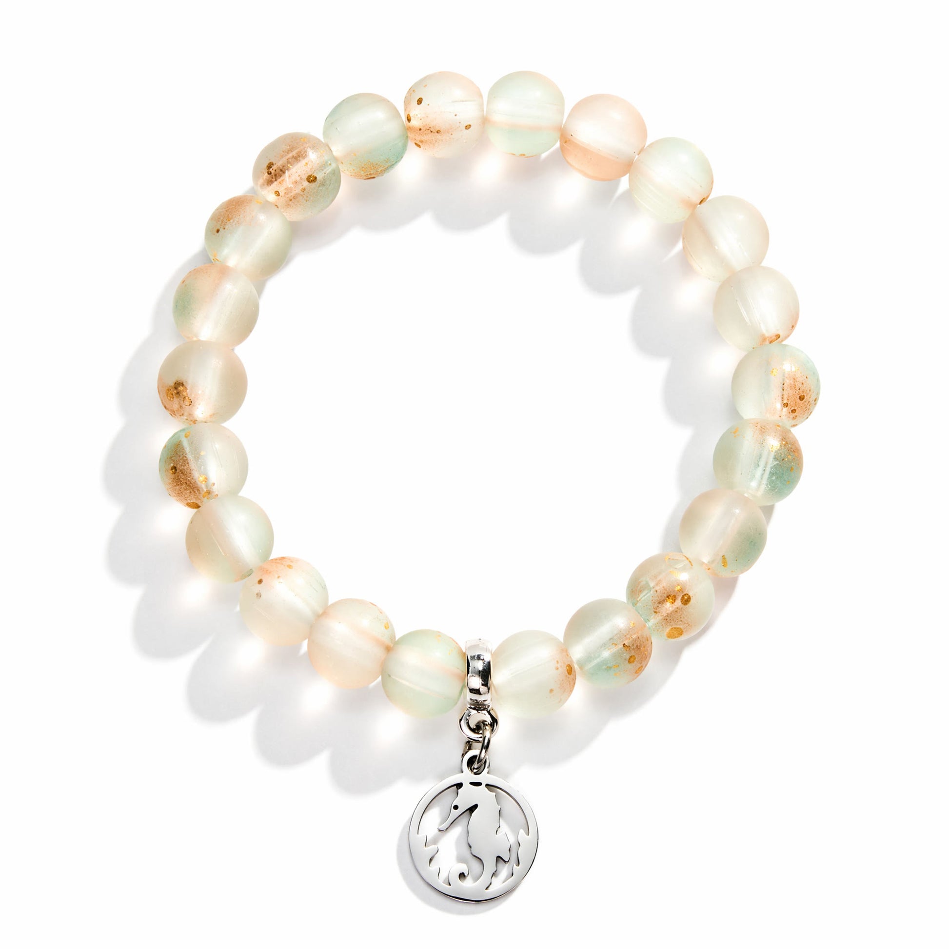 Save Marine Animals Seahorse Pendant Bracelet – Recycled 8mm Frosted Gold-Speckled Glass Beads - image 6