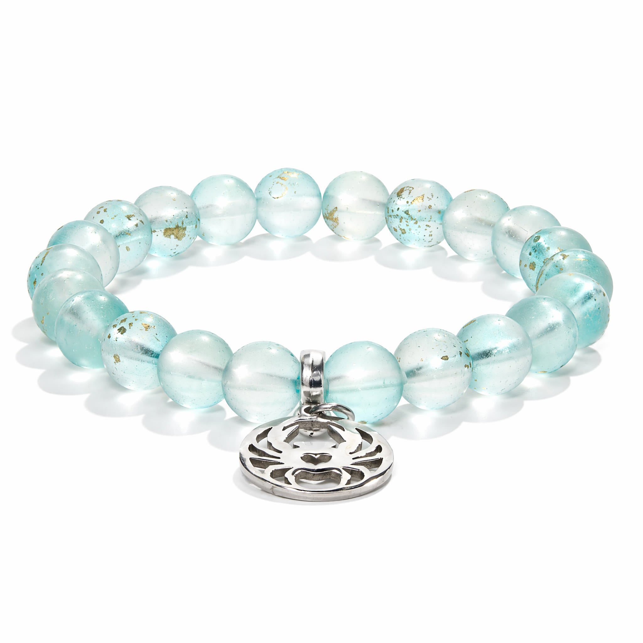 Crab Ocean Protector Reborn Bracelet – Recycled 8mm Frosted Gold-Speckled Glass Beads - image 0