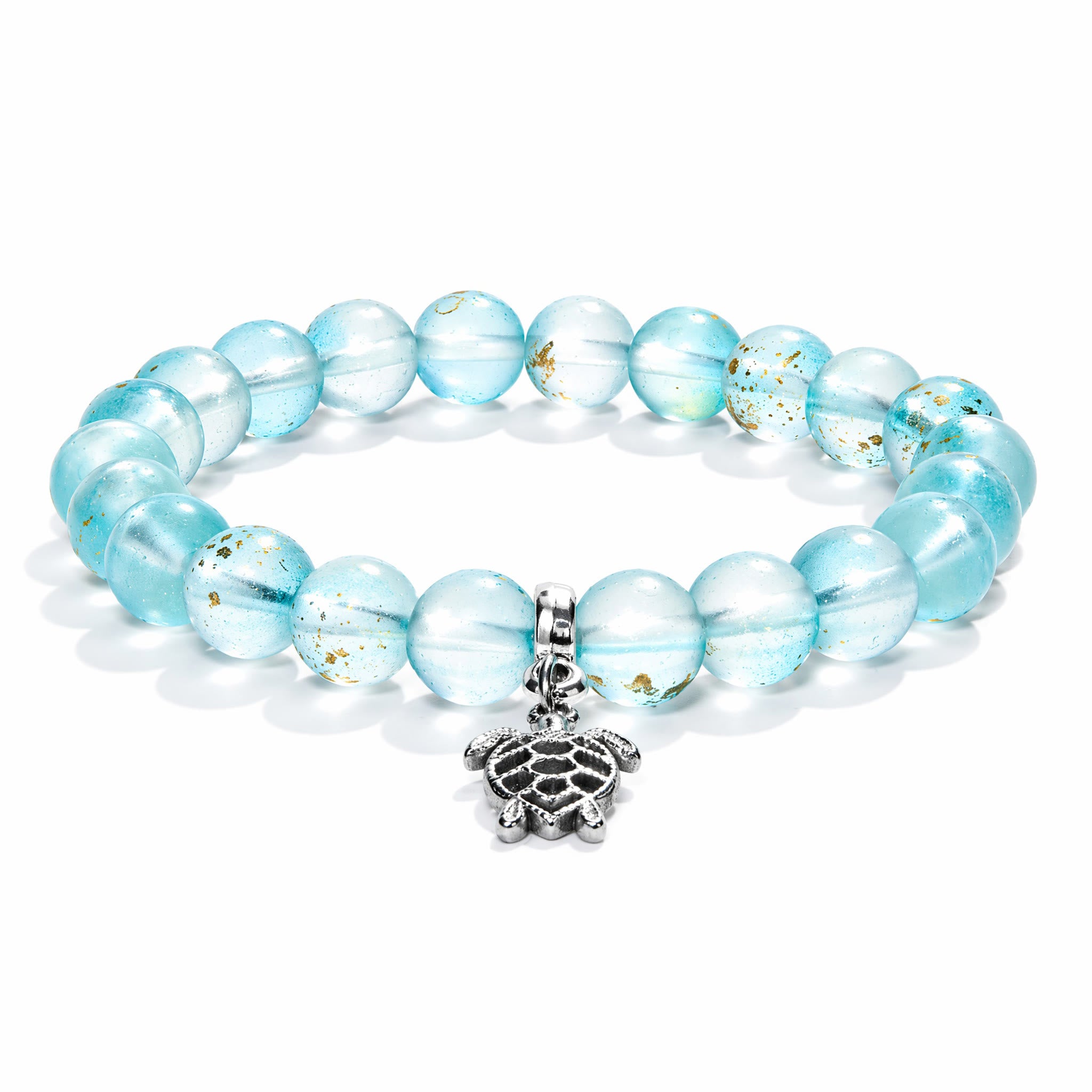 Supporting Ocean Cleanup Turtle Haven Reborn Bracelet – Recycled 8mm Frosted Gold-Speckled Glass Beads - image 0