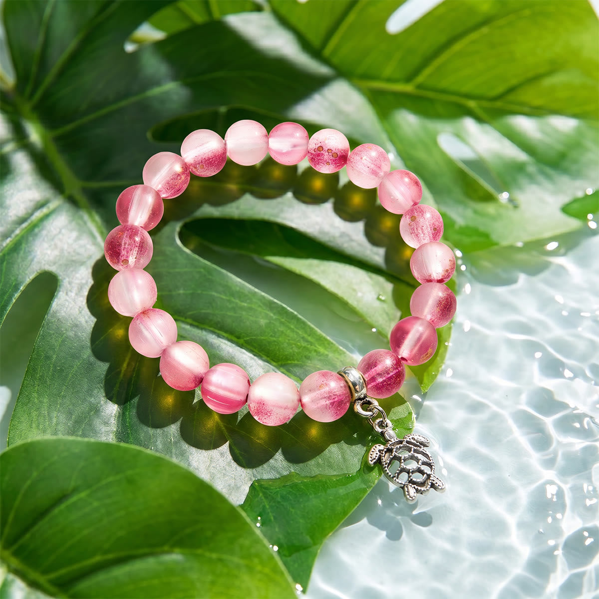 Supporting Ocean Cleanup Turtle Haven Reborn Bracelet – Recycled 8mm Frosted Gold-Speckled Glass Beads - Red - Approx. 6.93"/17.6cm - image 12