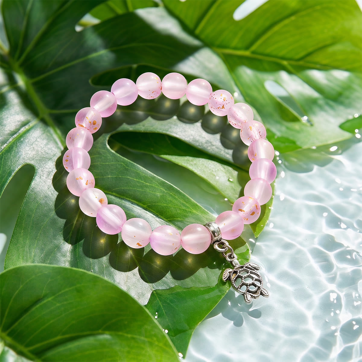 Supporting Ocean Cleanup Turtle Haven Reborn Bracelet – Recycled 8mm Frosted Gold-Speckled Glass Beads - Light Purple - Approx. 6.93"/17.6cm - image 14