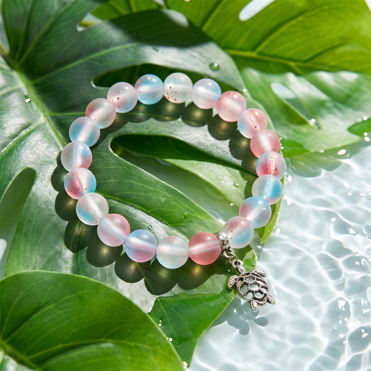 Supporting Ocean Cleanup Turtle Haven Reborn Bracelet – Recycled 8mm Frosted Gold-Speckled Glass Beads - Red Blue - Approx. 6.93"/17.6cm - image 10