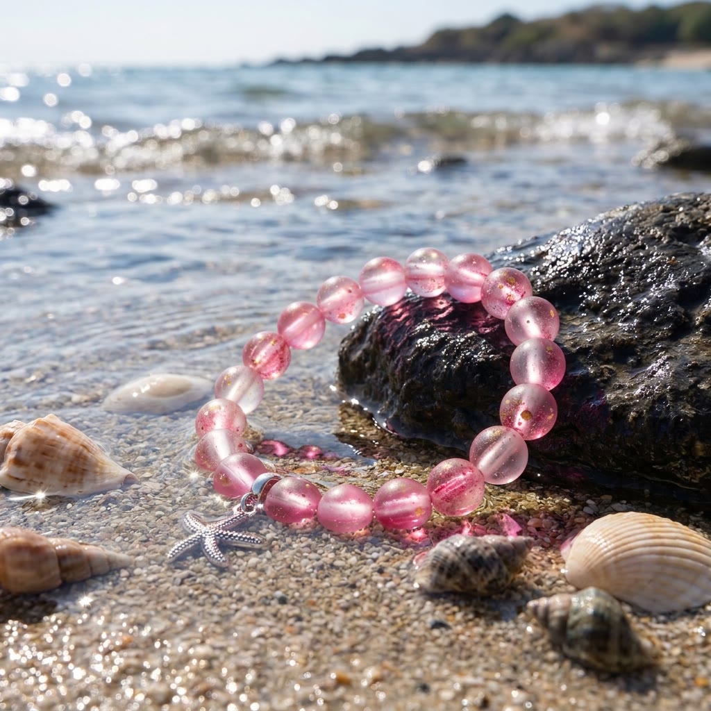 Protect Marine Life Starfish Savior Reborn Bracelet – Recycled 8mm Frosted Gold-Speckled Glass Beads - image 5
