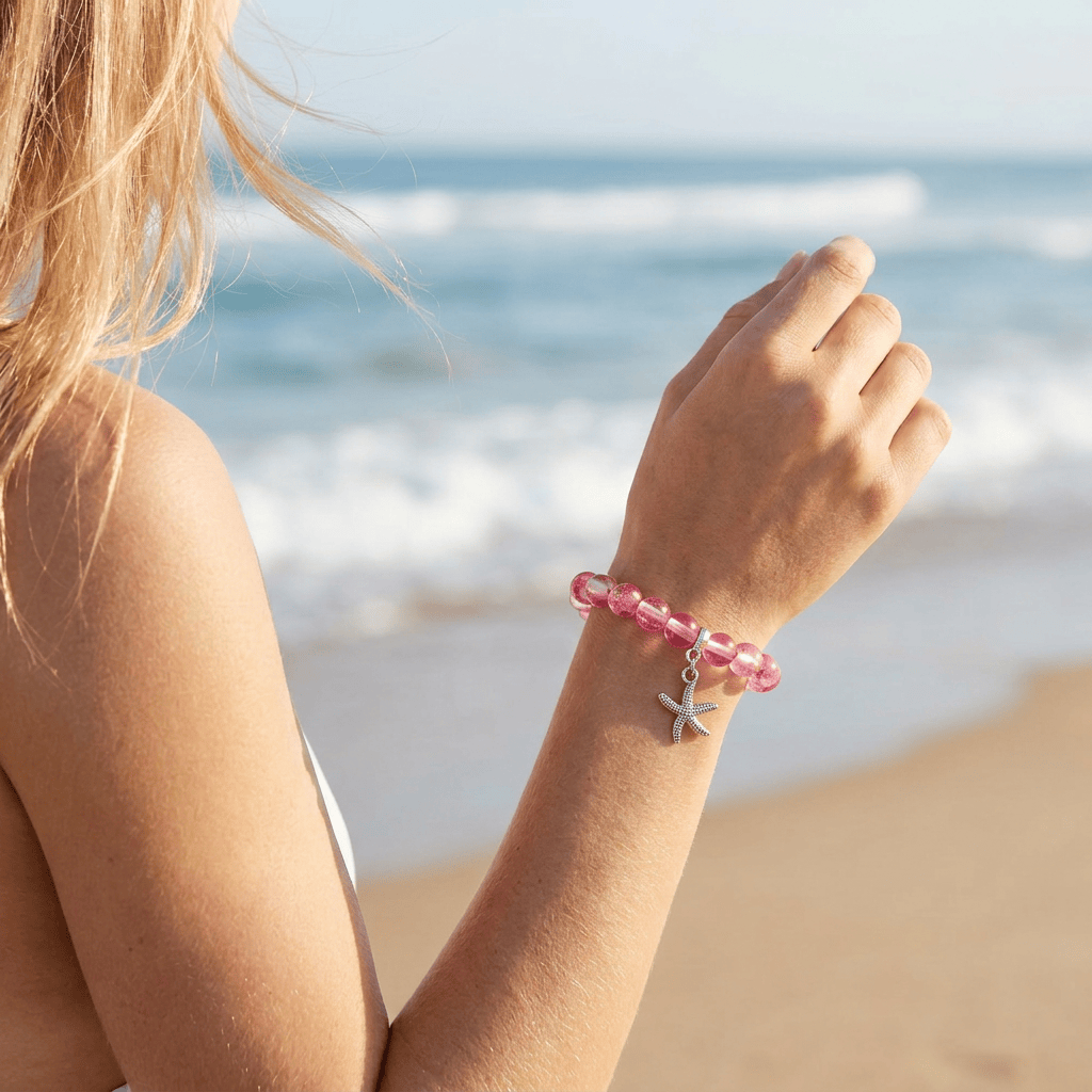 Protect Marine Life Starfish Savior Reborn Bracelet – Recycled 8mm Frosted Gold-Speckled Glass Beads - image 1