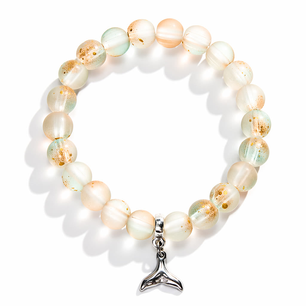 Supporting Ocean Cleanup Whale Tail Rescue Bracelet – Recycled 8mm Frosted Gold-Speckled Glass Beads - image 7